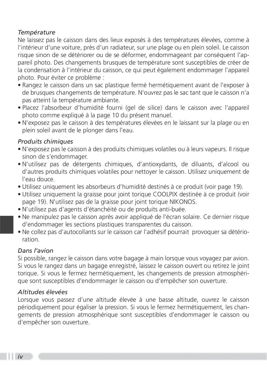 Nikon WP-CP3 user manual Température 