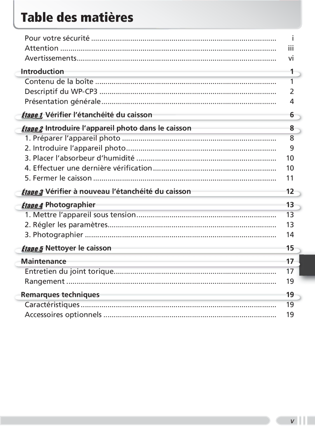 Nikon WP-CP3 user manual Table des matières 