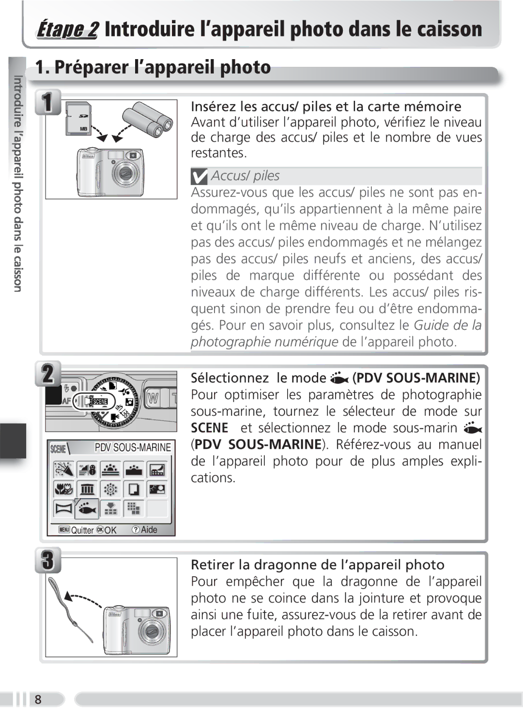 Nikon WP-CP3 user manual Préparer l’appareil photo, Accus/ piles 