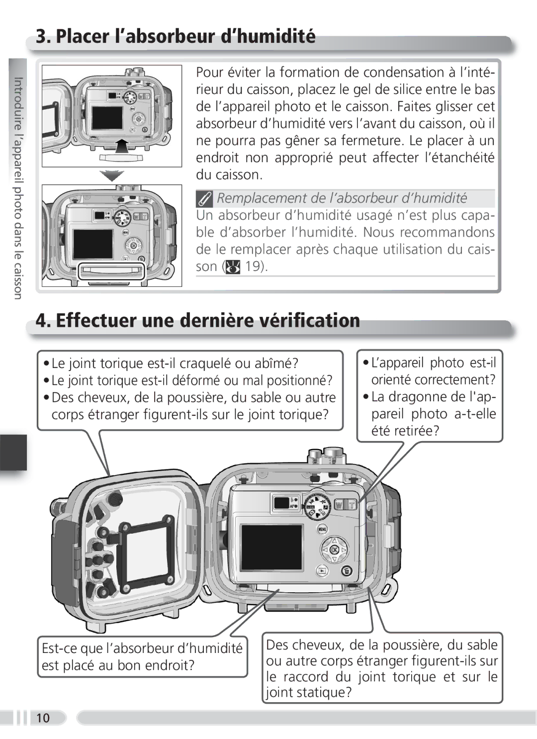 Nikon WP-CP3 Placer l’absorbeur d’humidité, Effectuer une dernière vériﬁcation, Remplacement de l’absorbeur d’humidité 