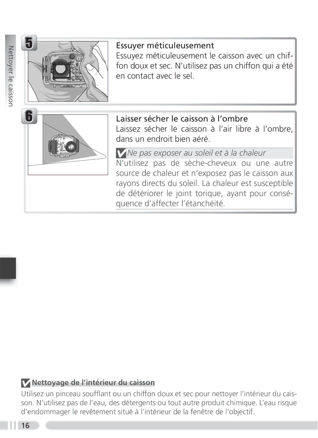 Nikon WP-CP3 user manual Nettoyage de l’intérieur du caisson 