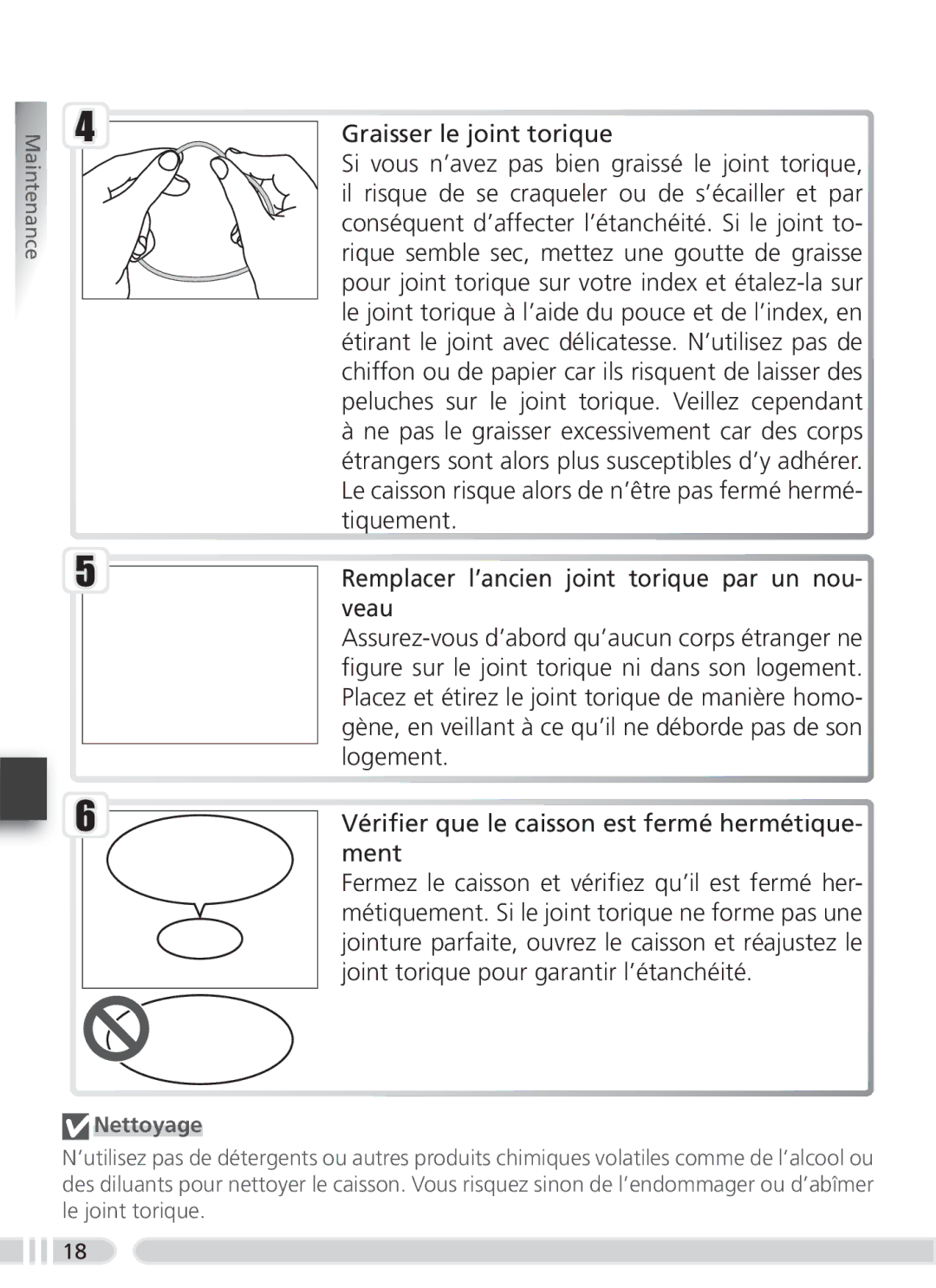 Nikon WP-CP3 user manual Graisser le joint torique, Nettoyage 