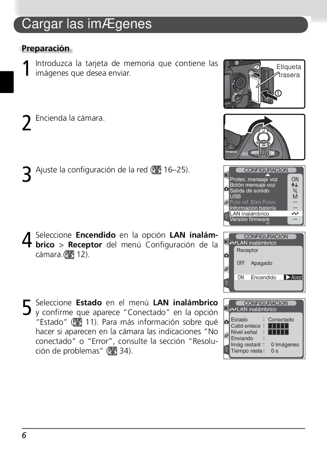 Nikon WT-1 user manual Cargar las imágenes, Preparación 