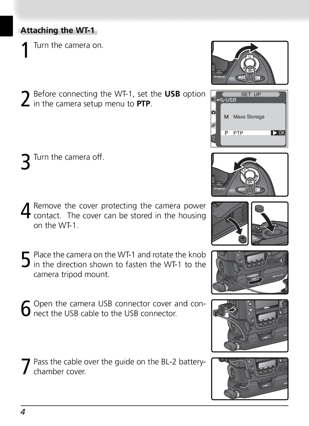 Nikon user manual Attaching the WT-1 