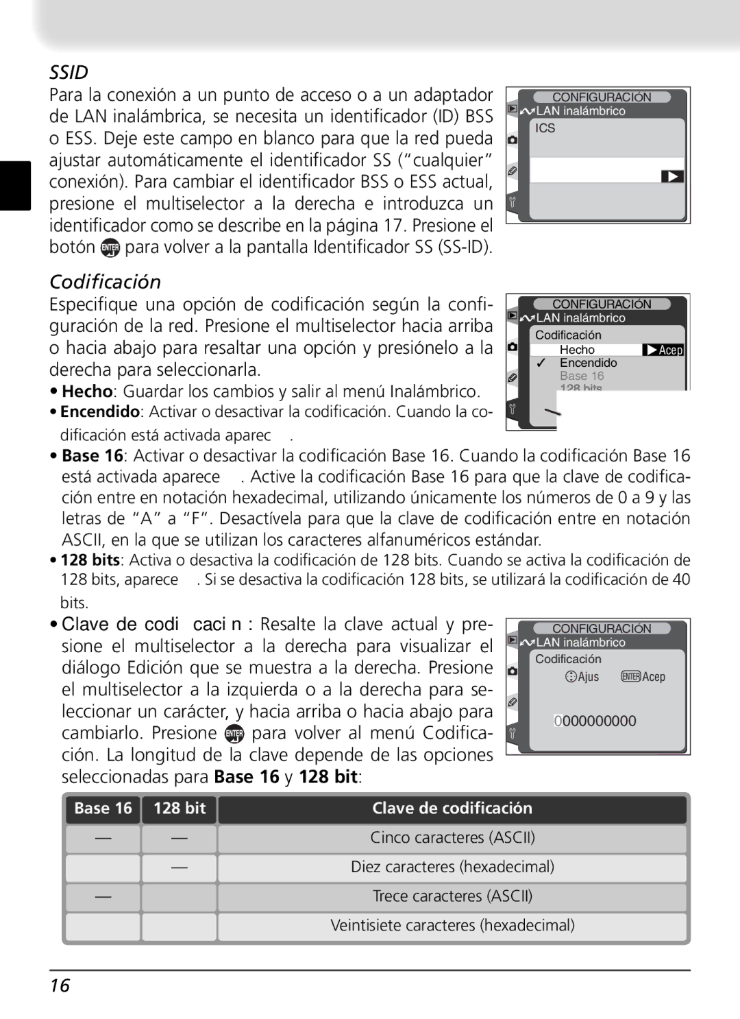 Nikon WT-1 user manual Codiﬁcación, Clave de codiﬁcación 