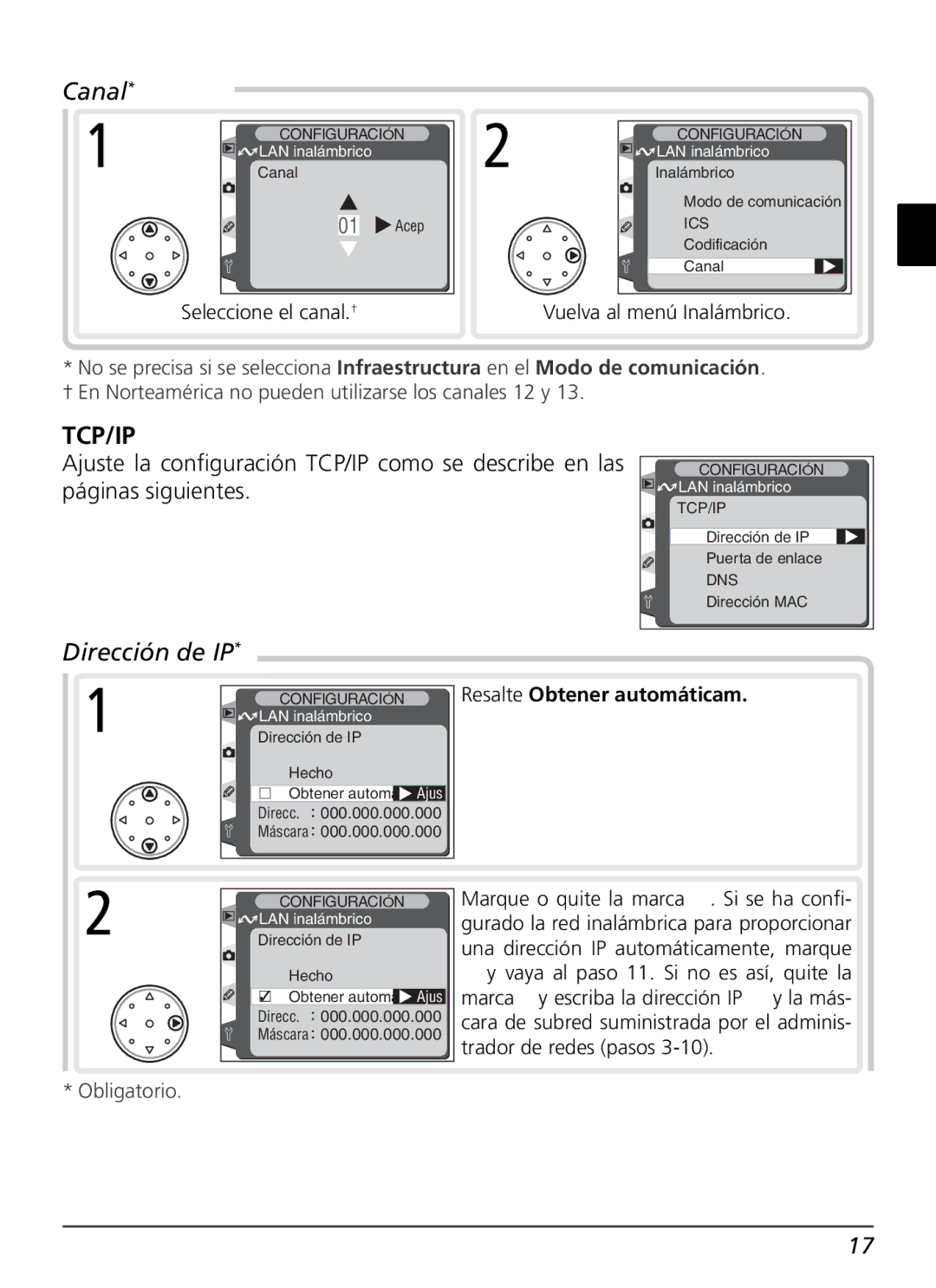 Nikon WT-1 user manual Dirección de IP, Resalte Obtener automáticam 