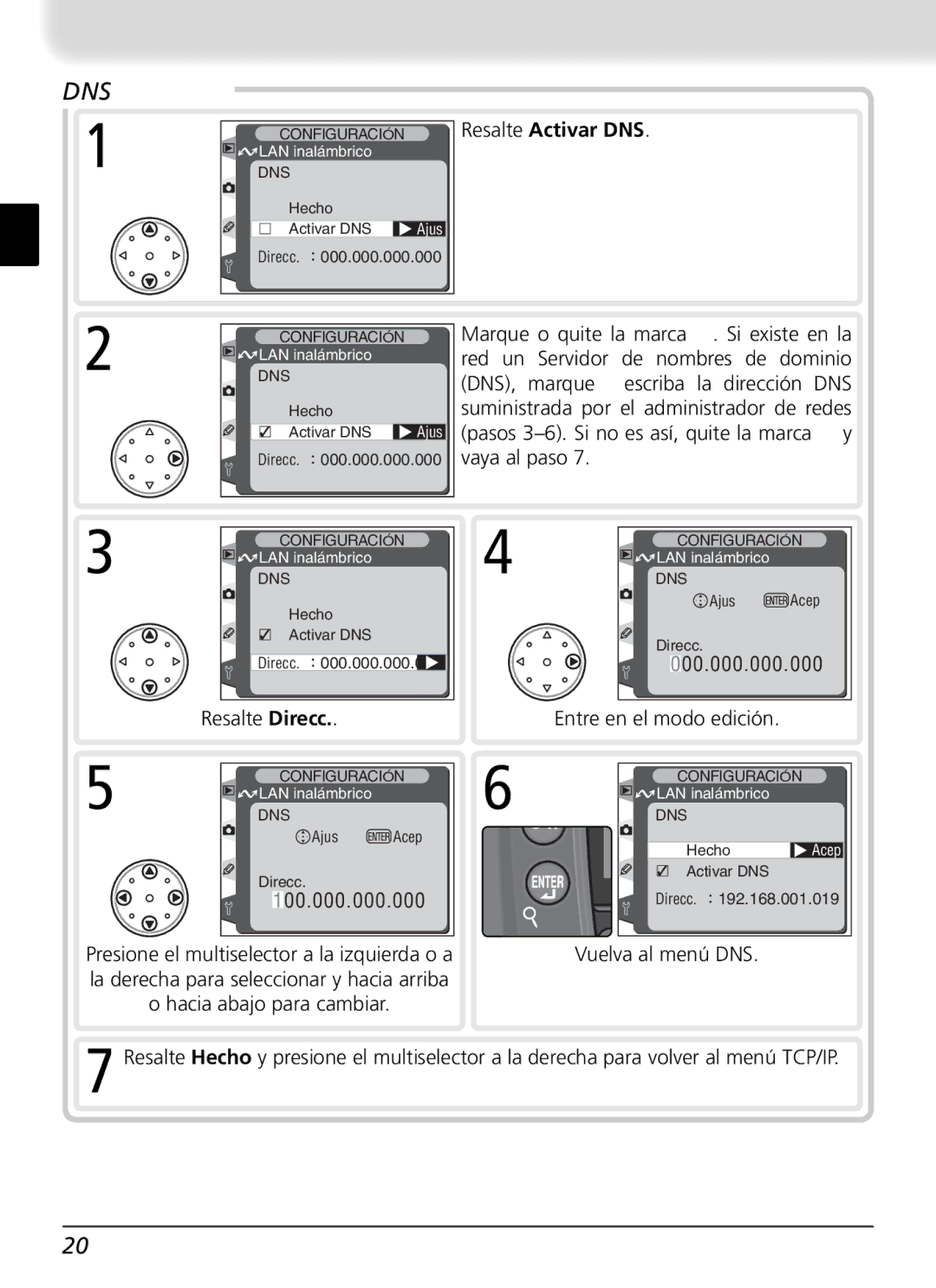 Nikon WT-1 user manual Resalte Activar DNS 