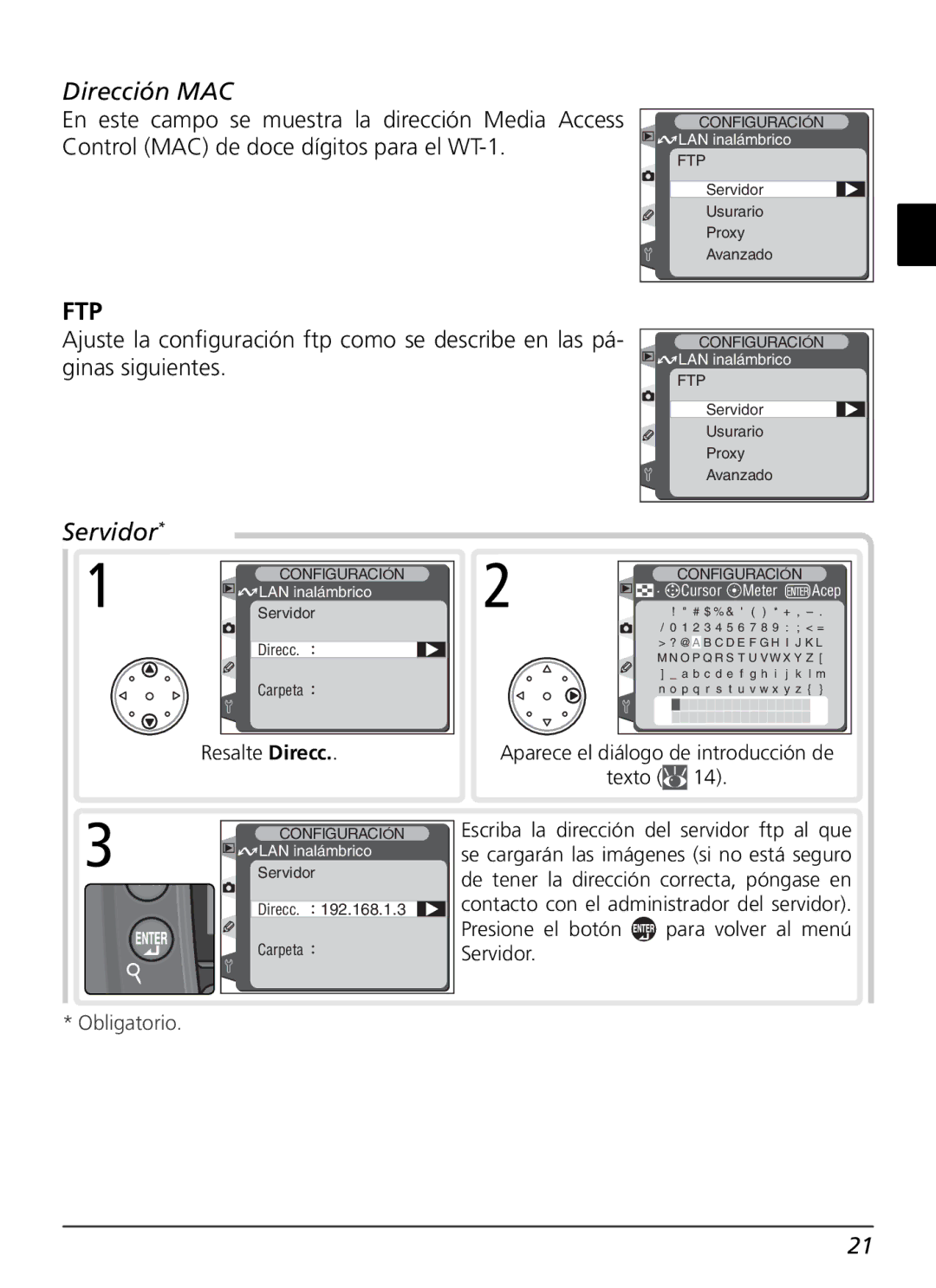 Nikon WT-1 user manual Dirección MAC, Servidor 