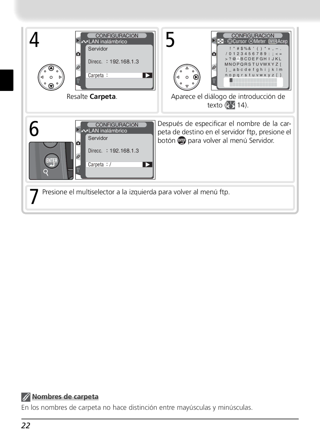 Nikon WT-1 user manual Nombres de carpeta 