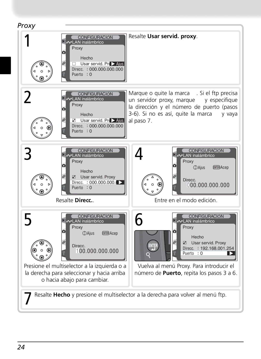 Nikon WT-1 user manual Resalte Usar servid. proxy 