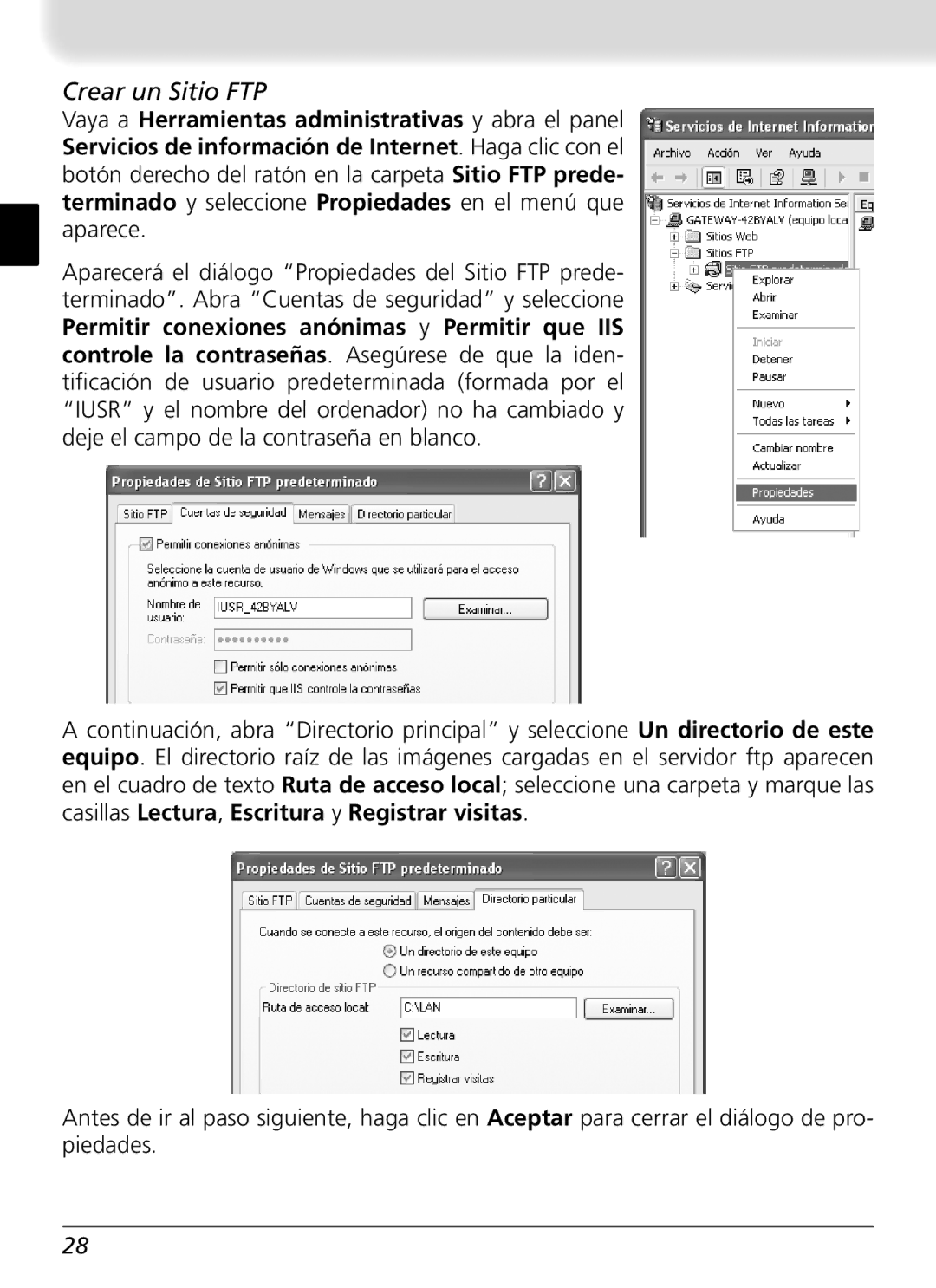 Nikon WT-1 user manual Crear un Sitio FTP 