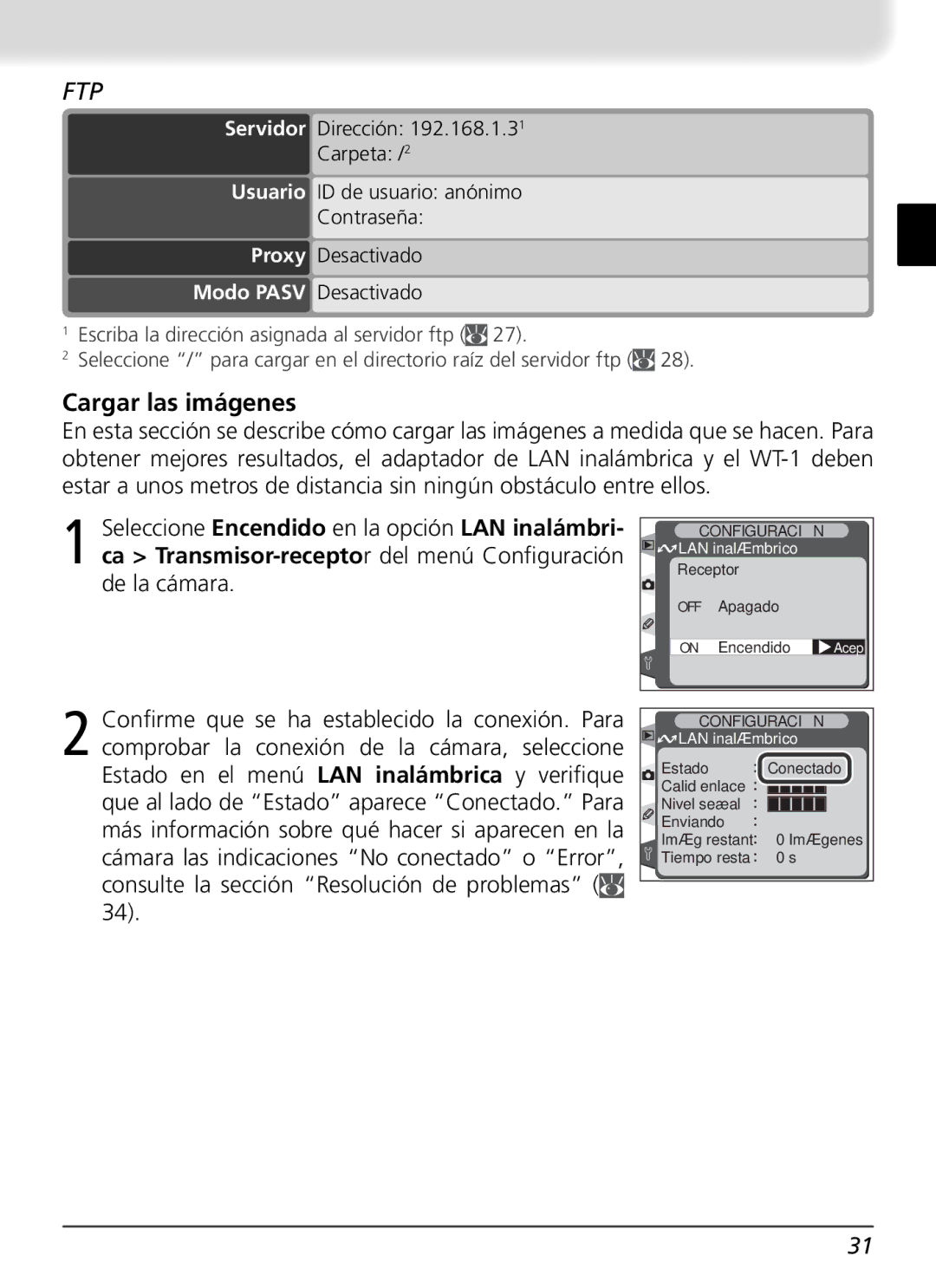 Nikon WT-1 user manual De la cámara 