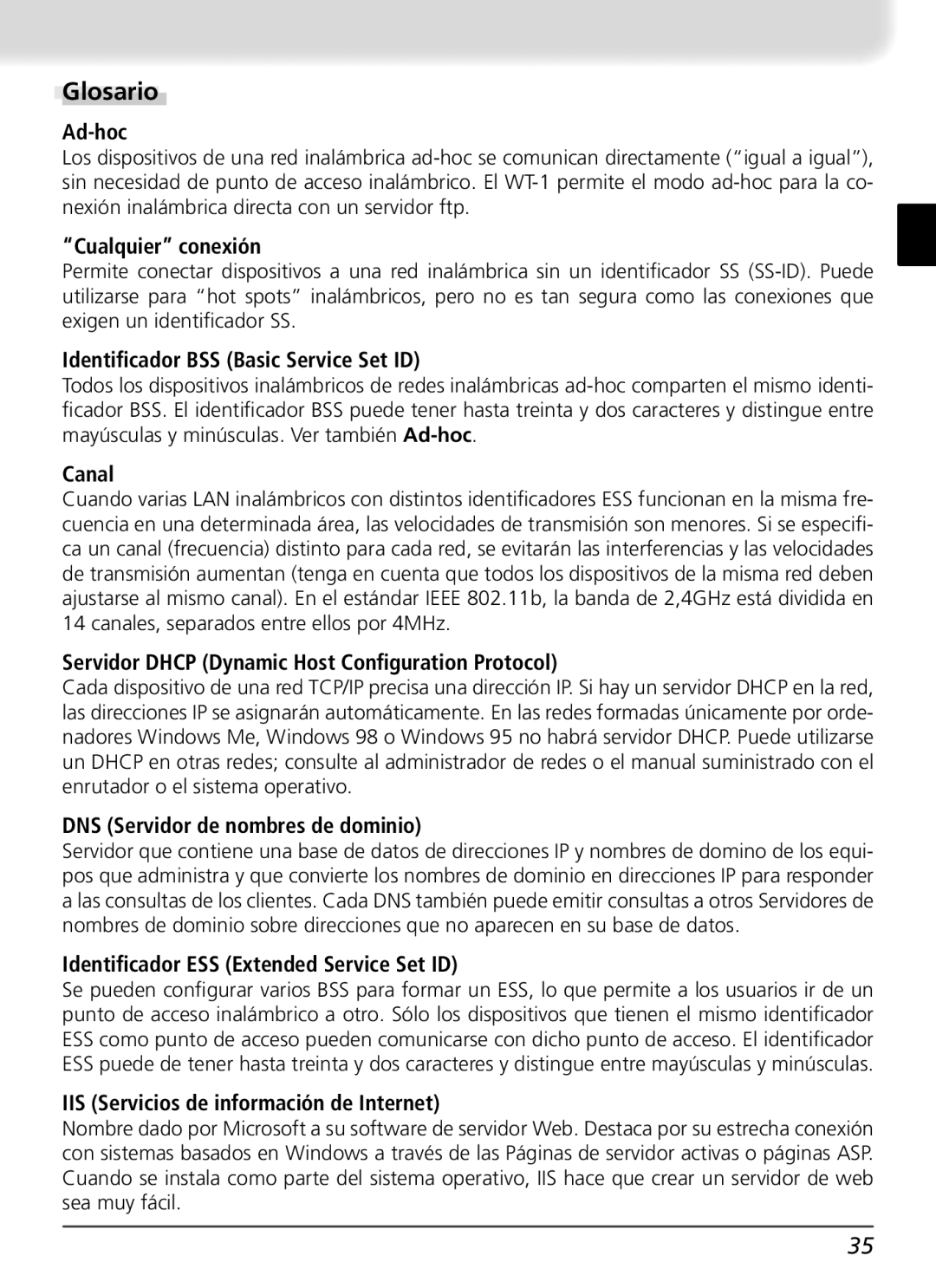 Nikon WT-1 user manual Glosario 