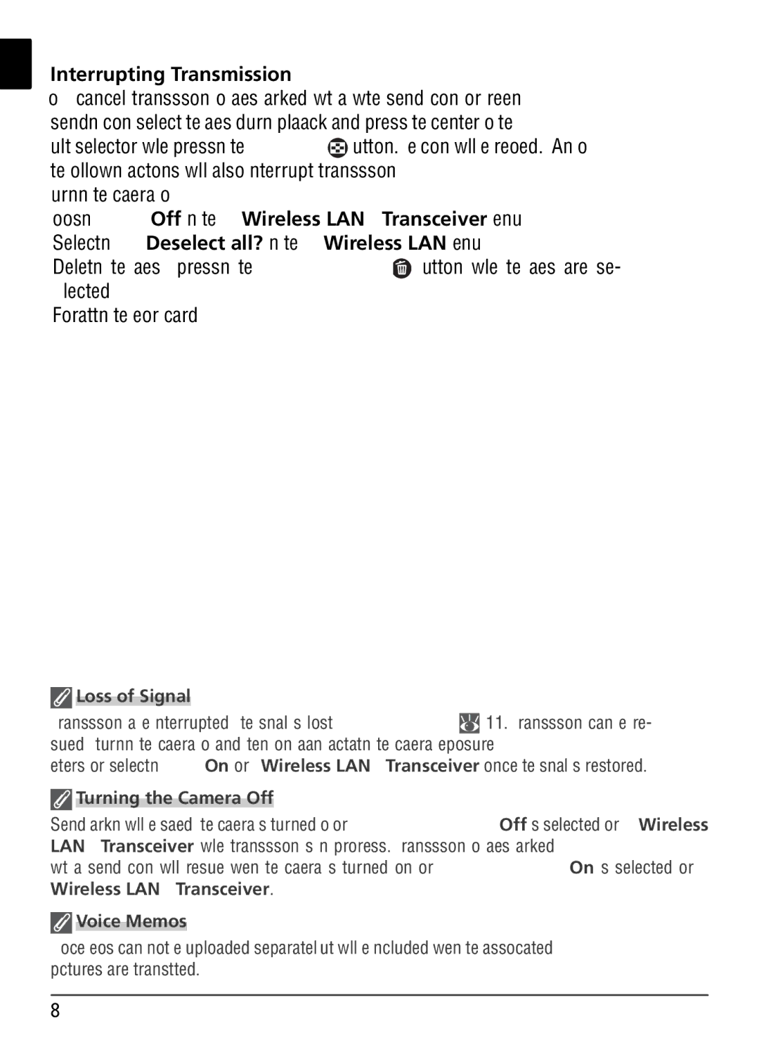 Nikon WT-1 user manual Interrupting Transmission, Loss of Signal 