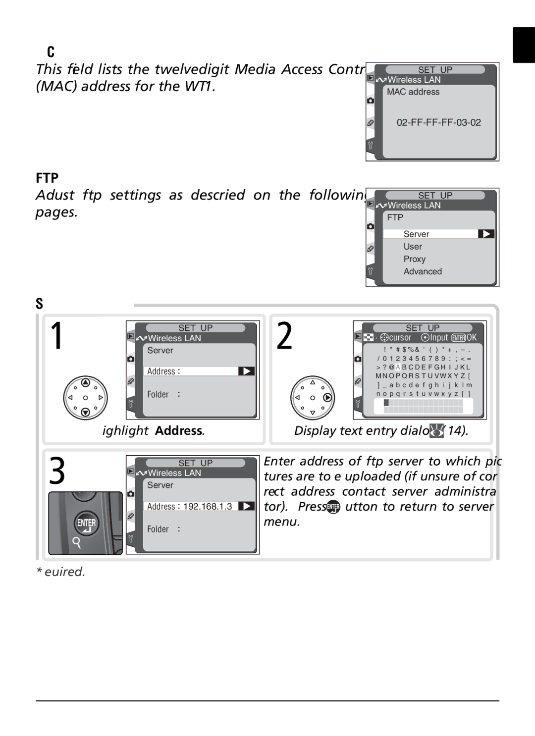 Nikon WT-1 user manual MAC Address, Server 