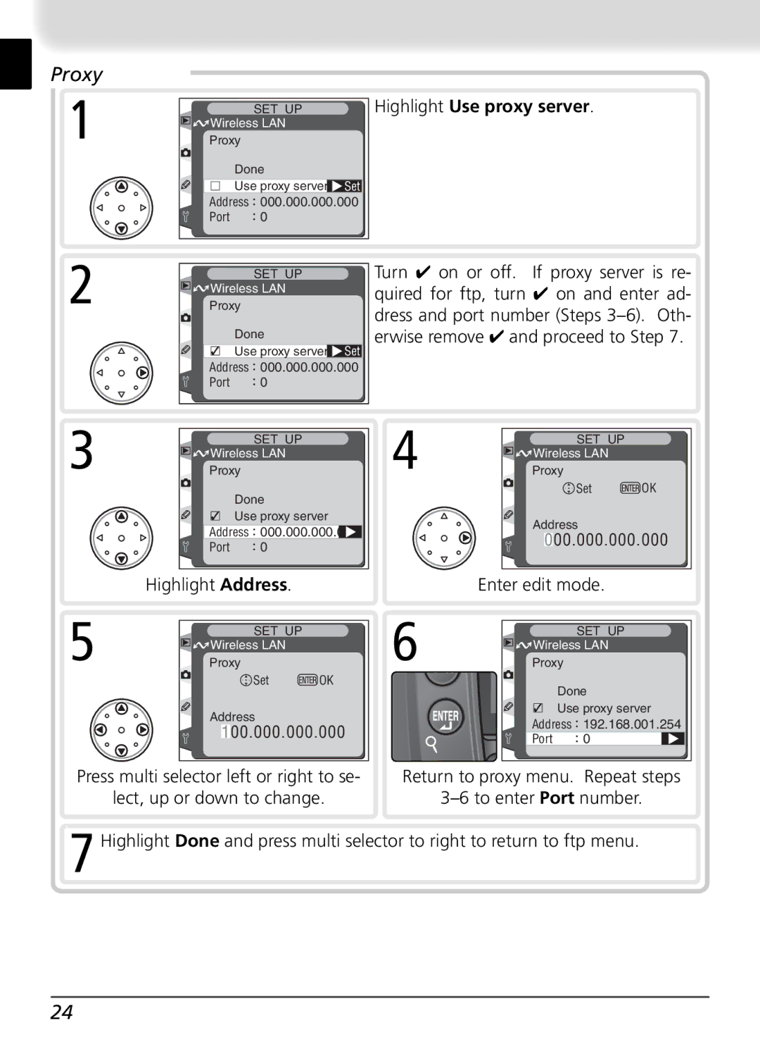 Nikon WT-1 user manual Proxy, Highlight Use proxy server 