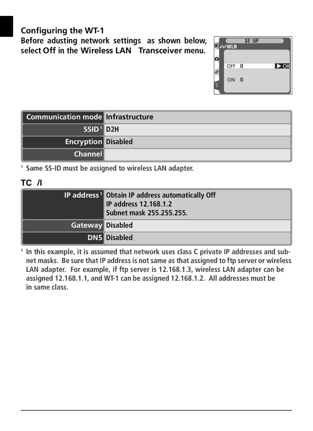 Nikon user manual Conﬁguring the WT-1, Wireless 