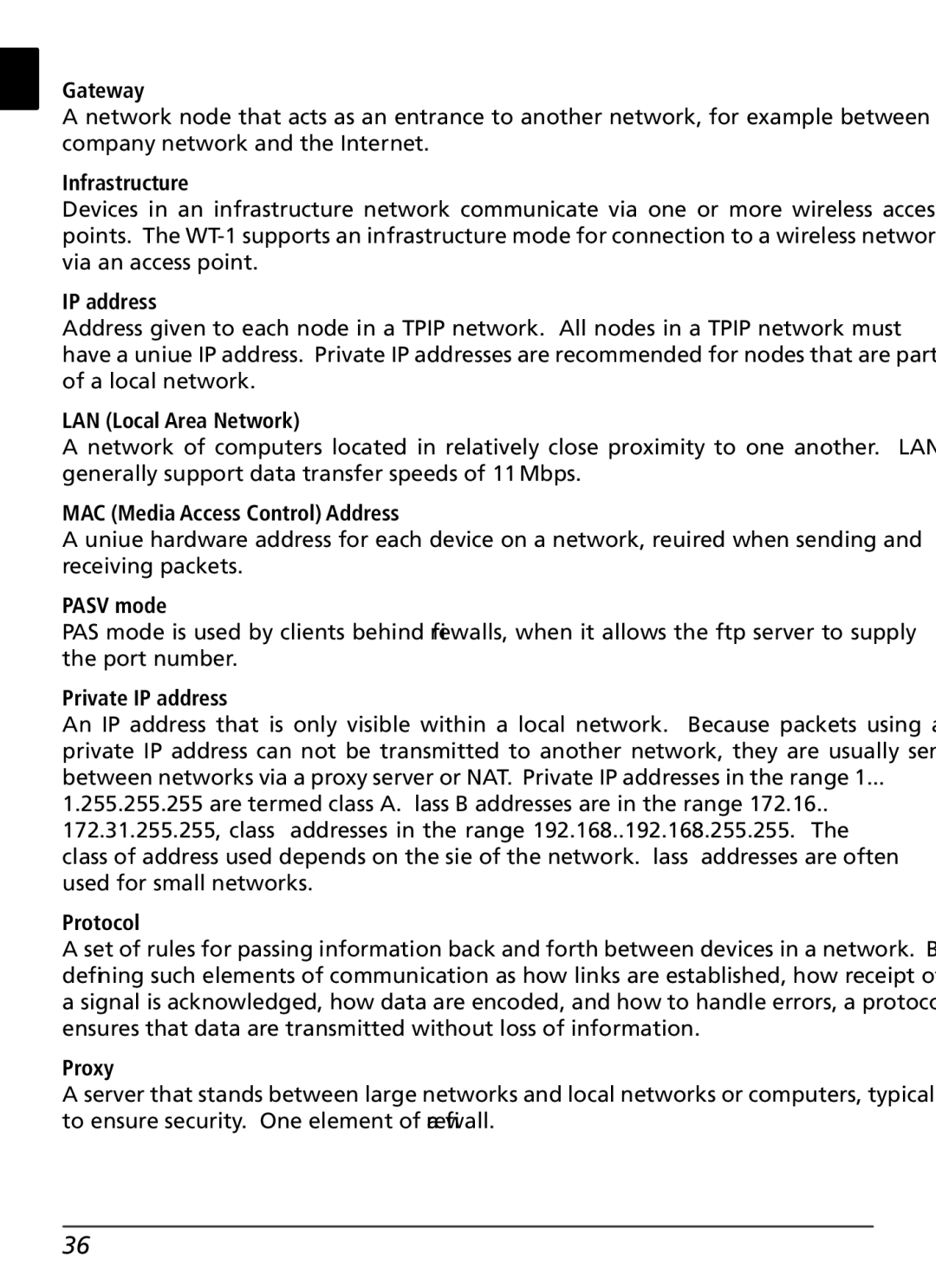 Nikon WT-1 Gateway, Infrastructure, IP address, LAN Local Area Network, MAC Media Access Control Address, Pasv mode, Proxy 