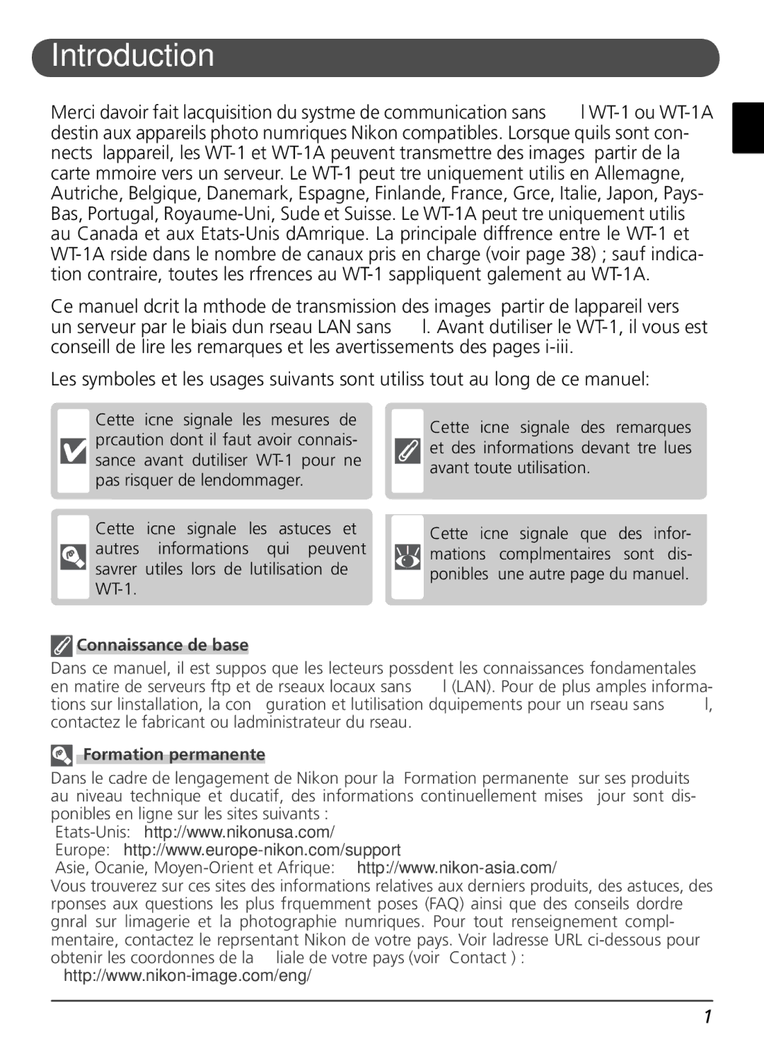 Nikon WT-1 user manual Connaissance de base, Formation permanente 