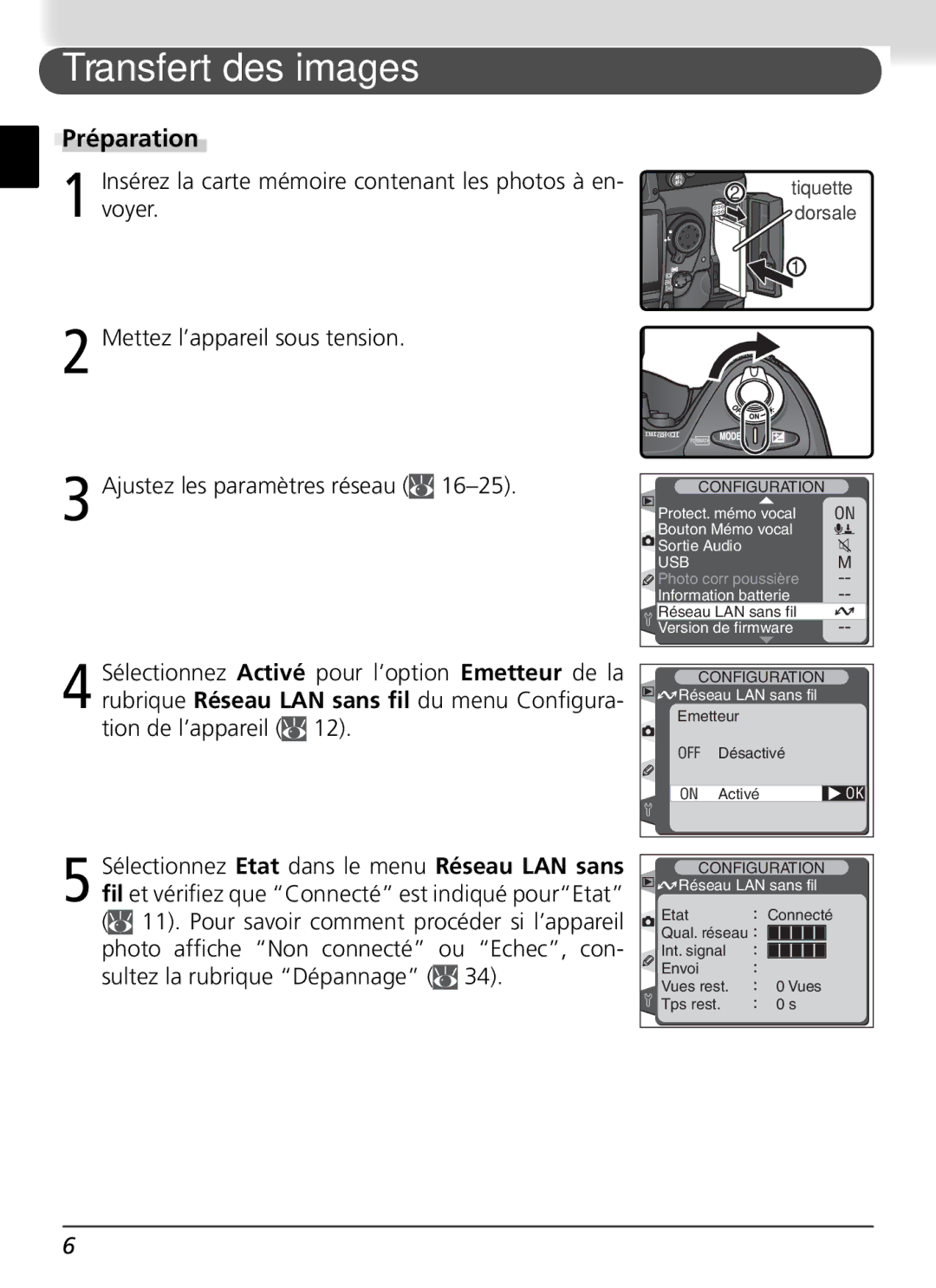 Nikon WT-1 user manual Transfert des images, Préparation 