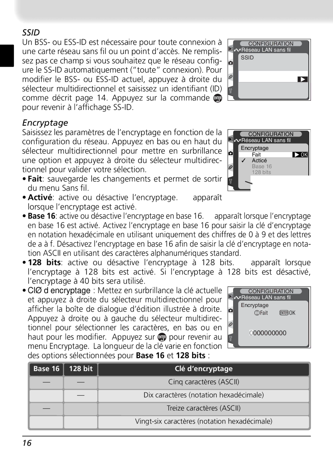 Nikon WT-1 user manual Encryptage, Base 128 bit 