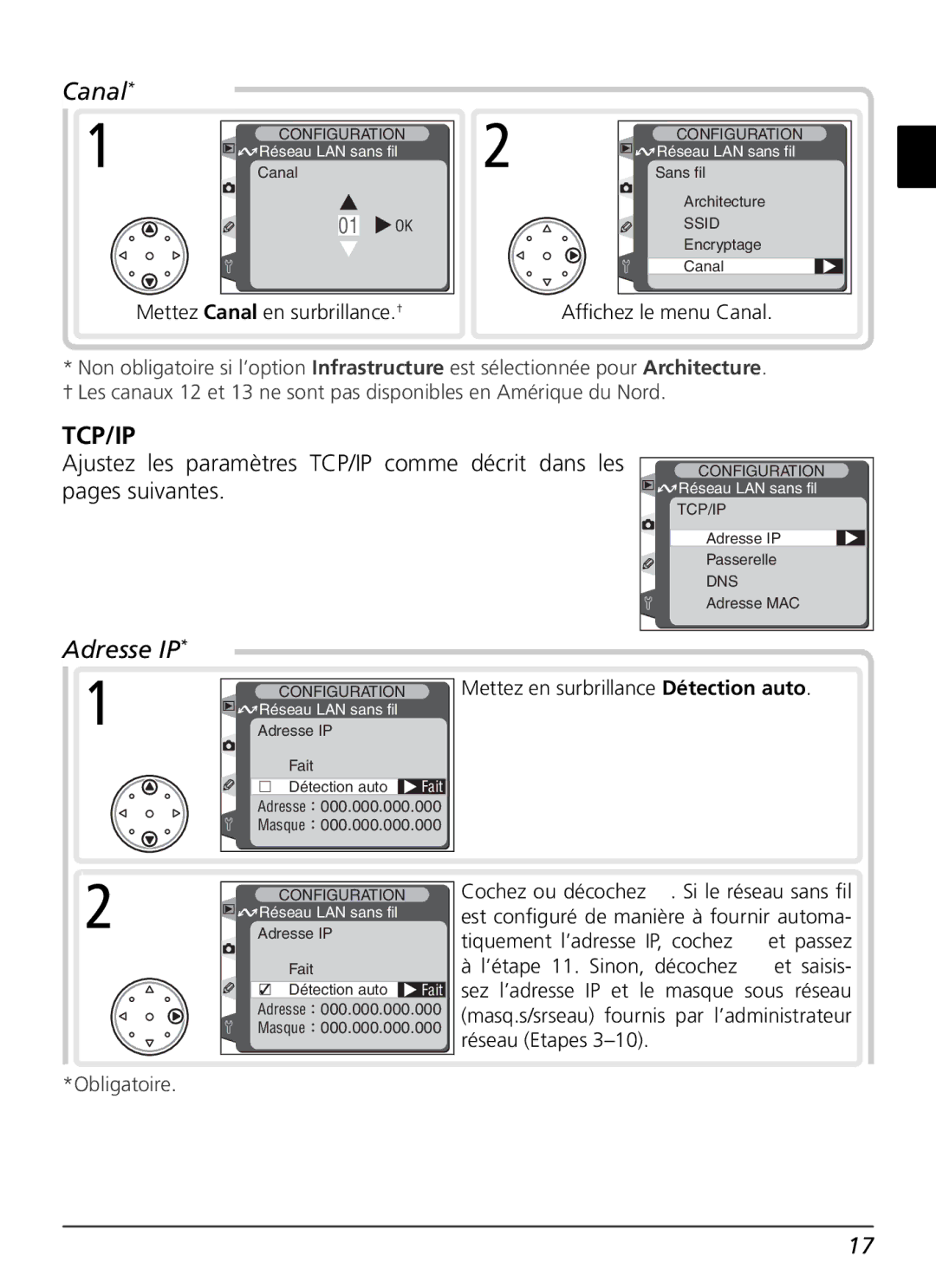 Nikon WT-1 user manual Canal, Adresse IP 