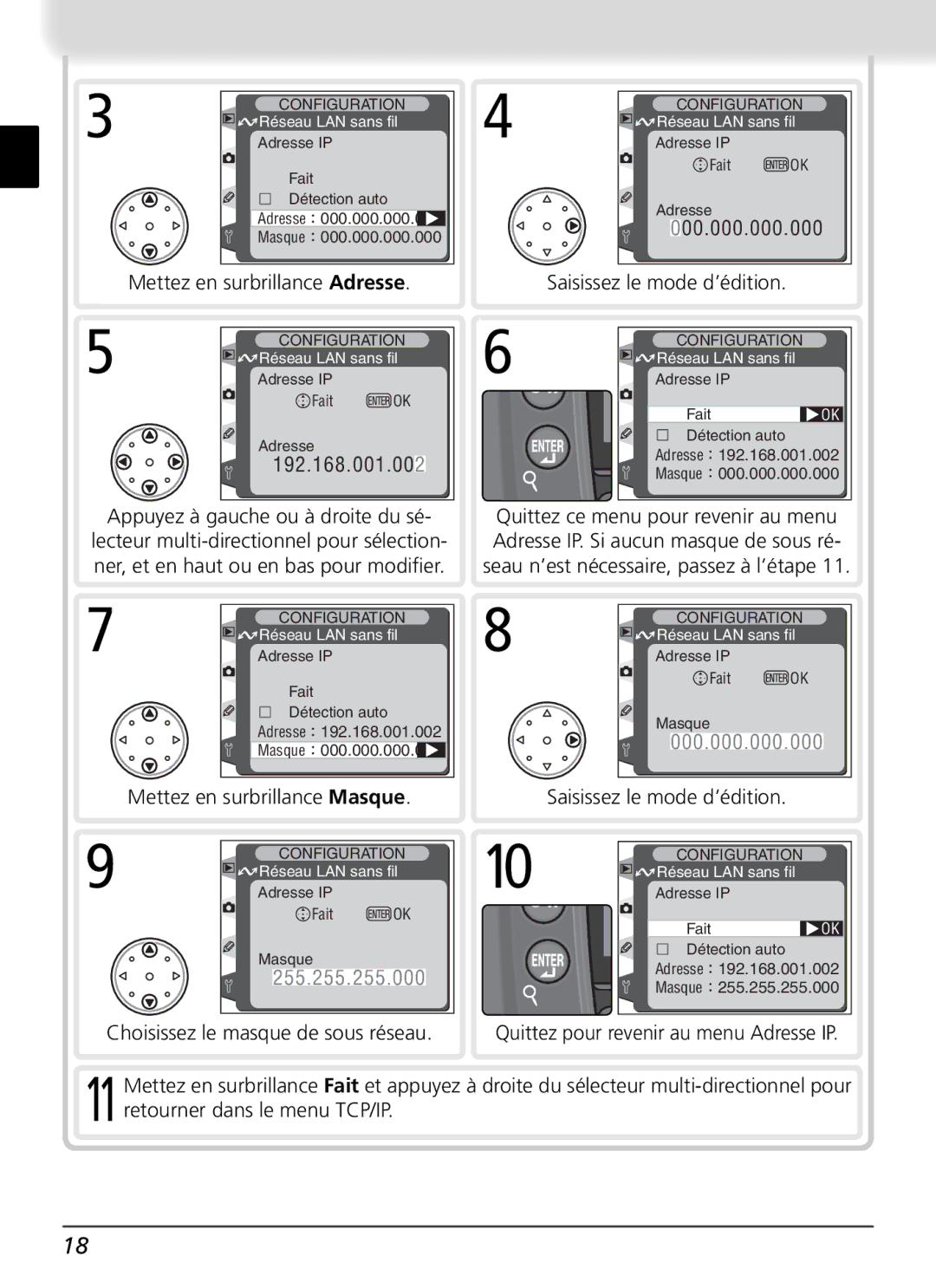 Nikon WT-1 user manual Mettez en surbrillance Adresse 