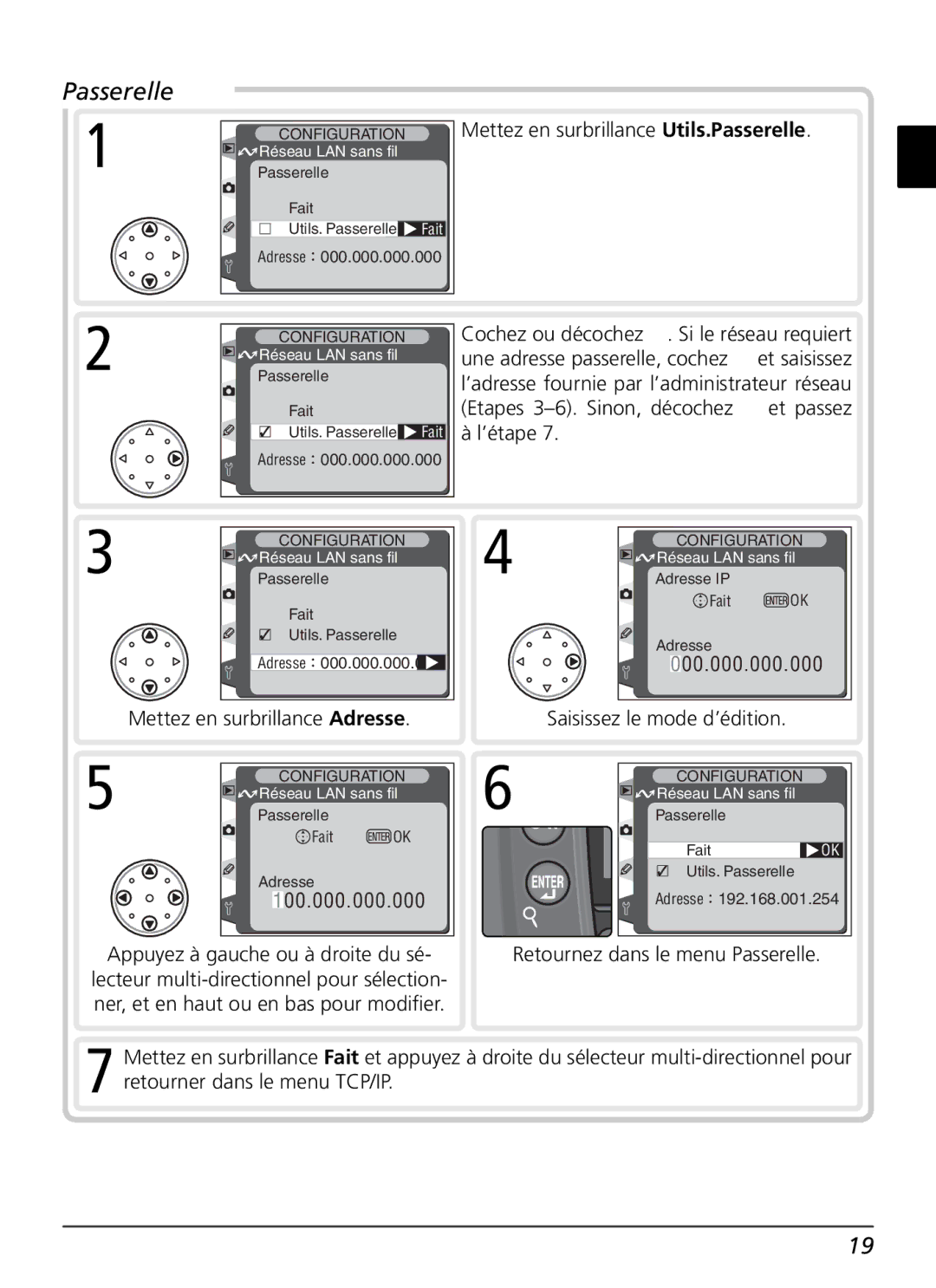 Nikon WT-1 user manual Mettez en surbrillance Utils.Passerelle 