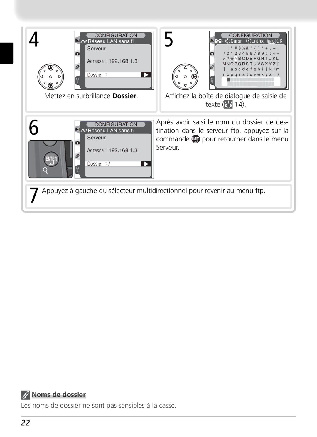 Nikon WT-1 user manual Noms de dossier 