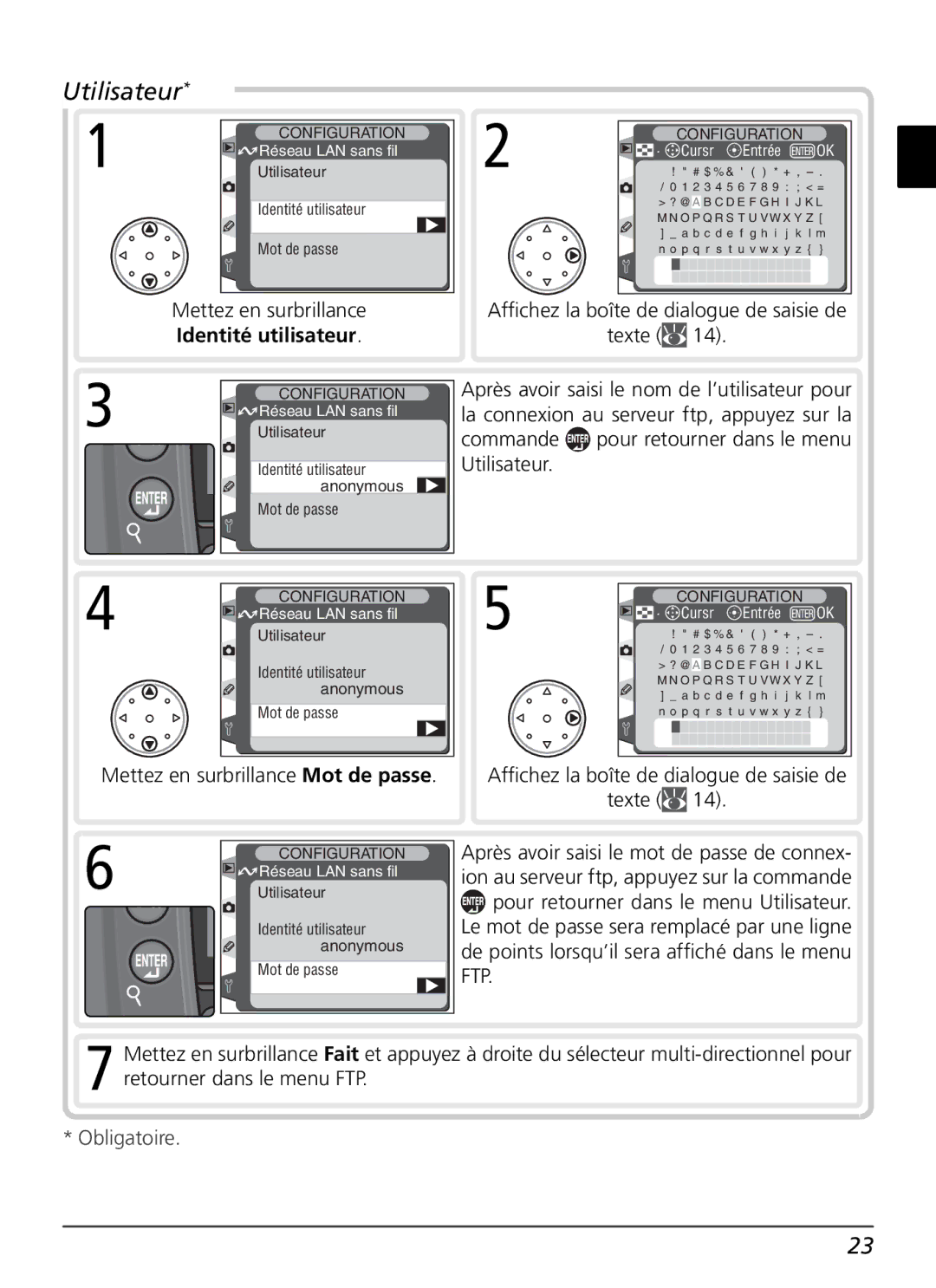 Nikon WT-1 user manual Utilisateur, Identité utilisateur 