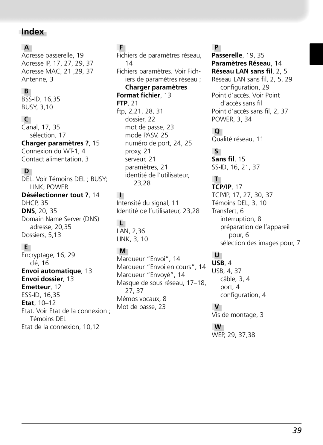 Nikon WT-1 user manual Sans ﬁl 