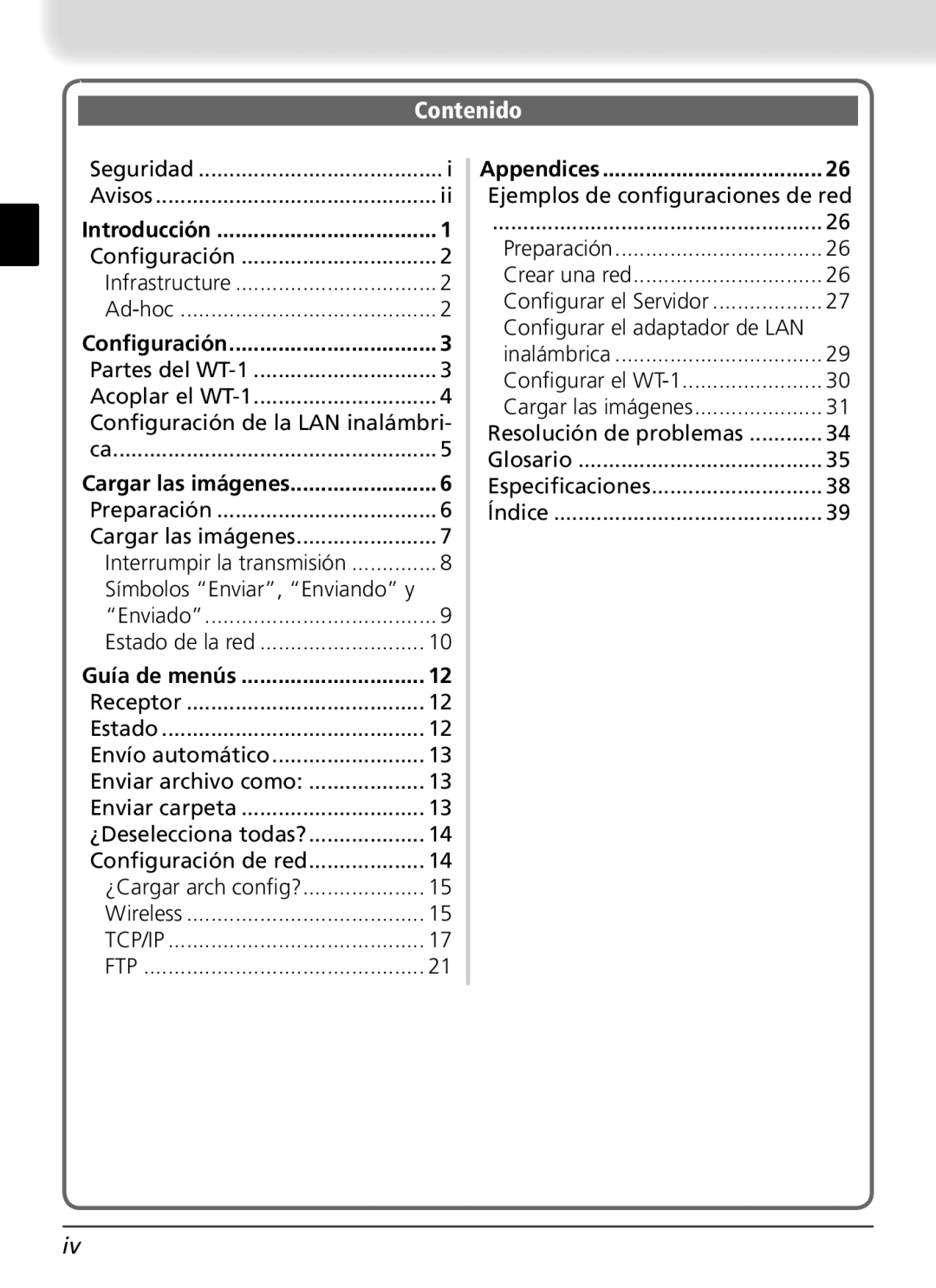 Nikon WT-1 user manual Contenido 