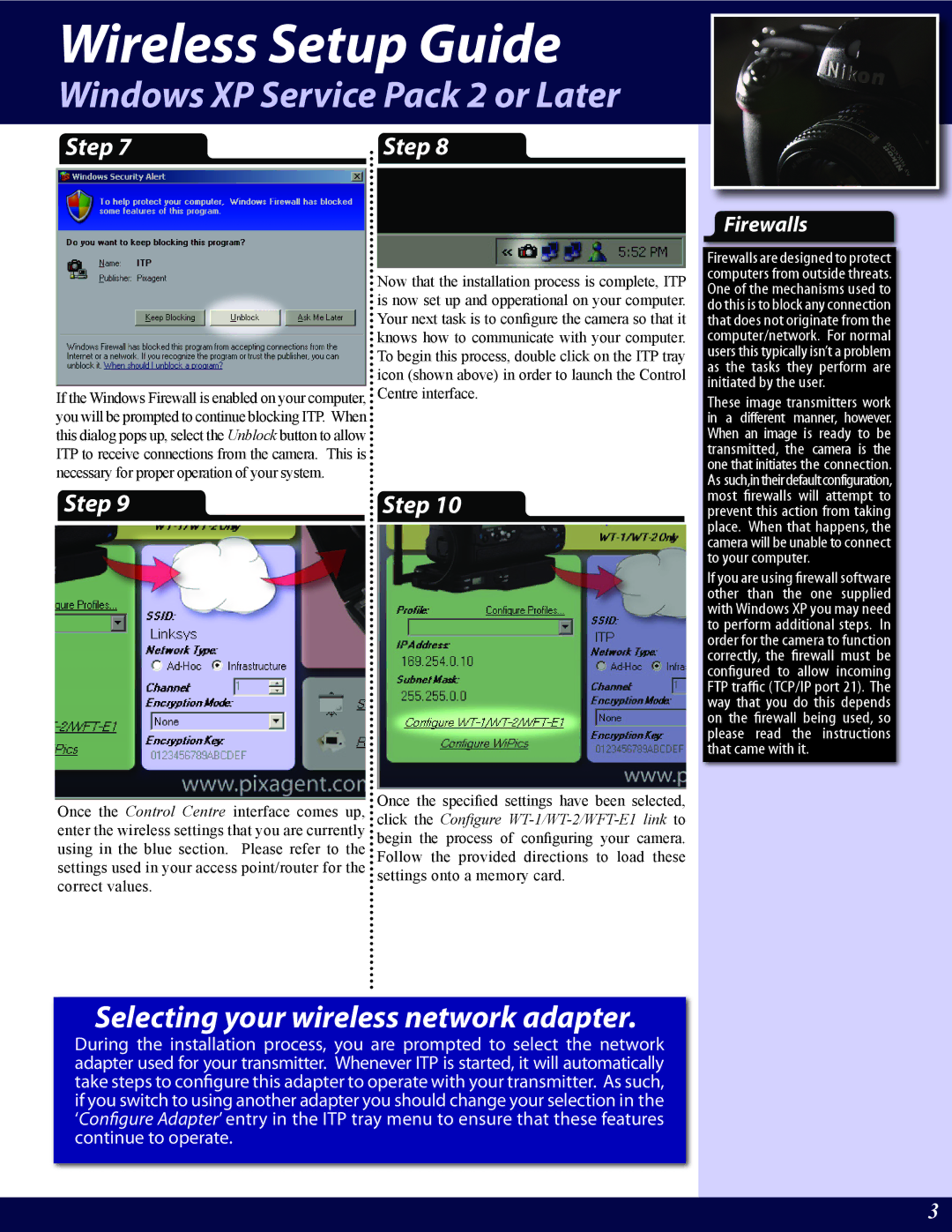 Nikon WT-2A setup guide Windows XP Service Pack 2 or Later, Firewalls 