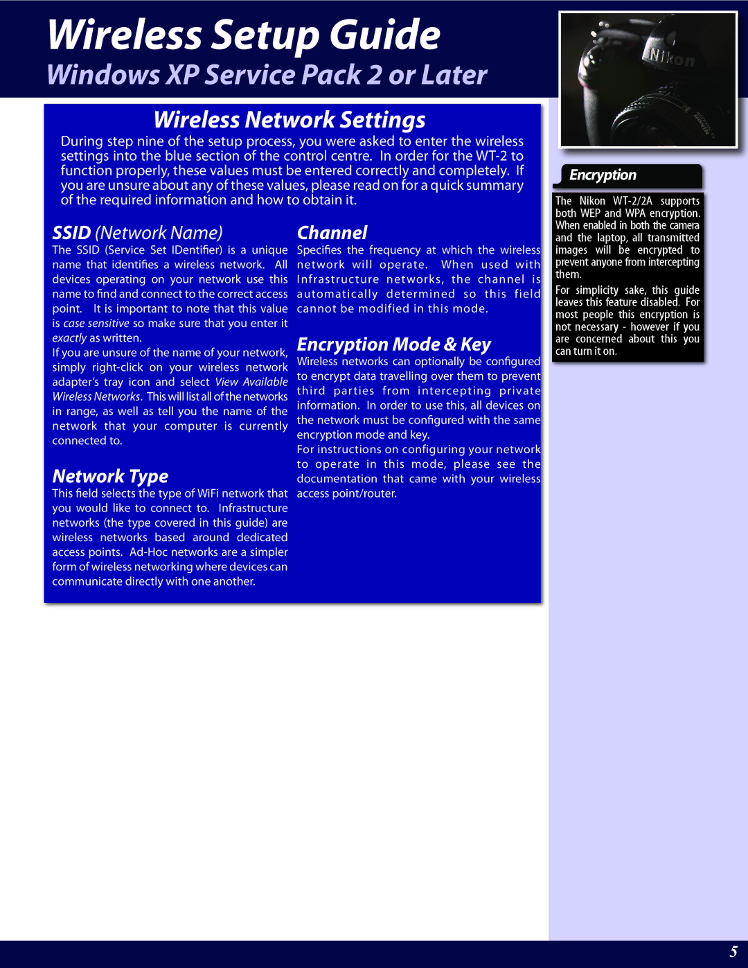 Nikon WT-2A setup guide Wireless Network Settings 