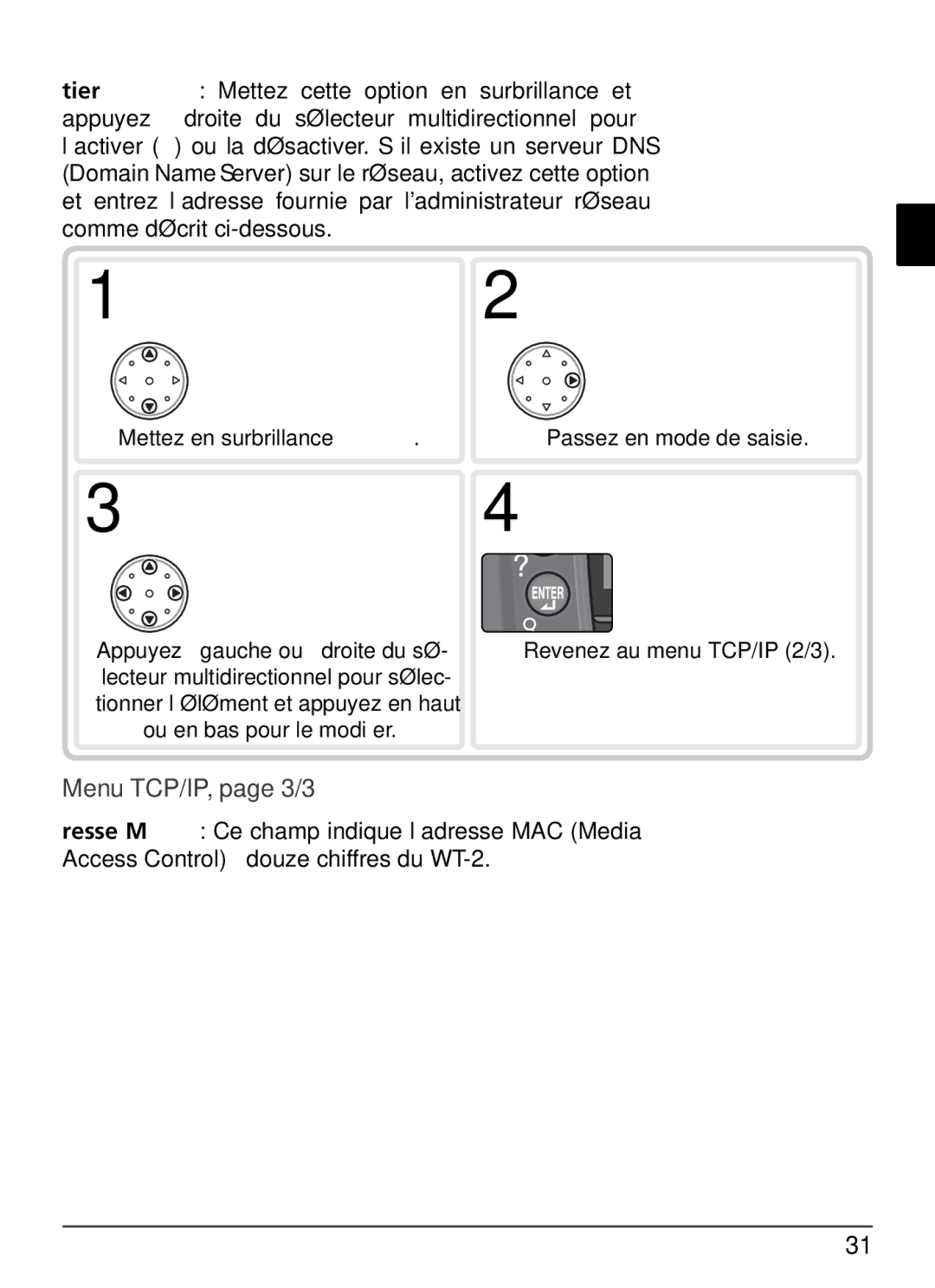 Nikon WT-2 user manual Menu TCP/IP, page 3/3 