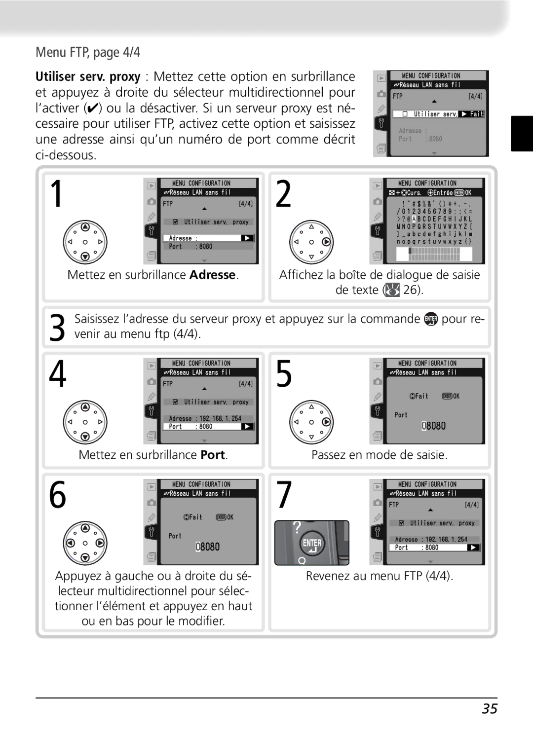 Nikon WT-2 user manual Menu FTP, page 4/4, Venir au menu ftp 4/4 