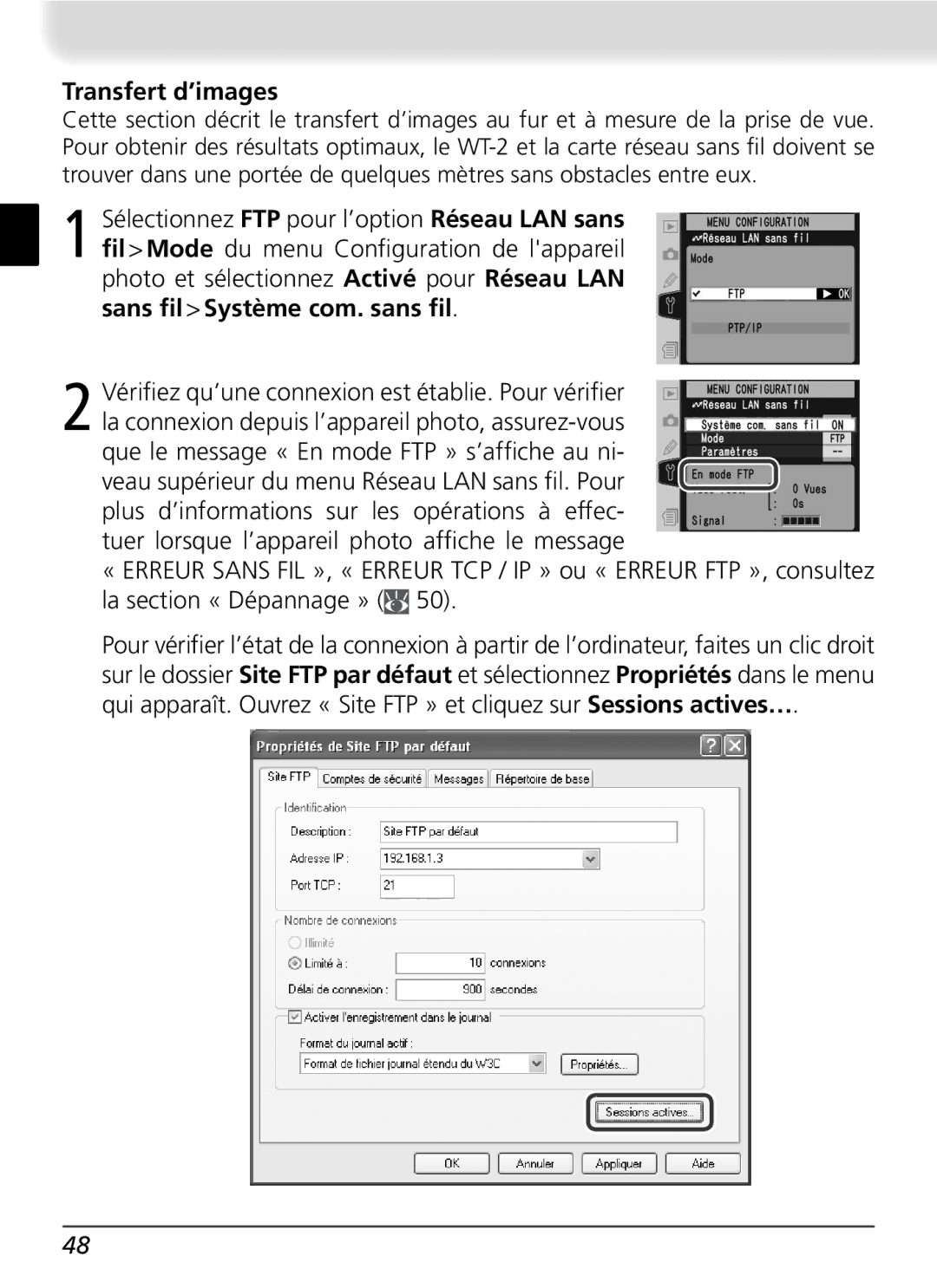 Nikon WT-2 user manual Transfert d’images 