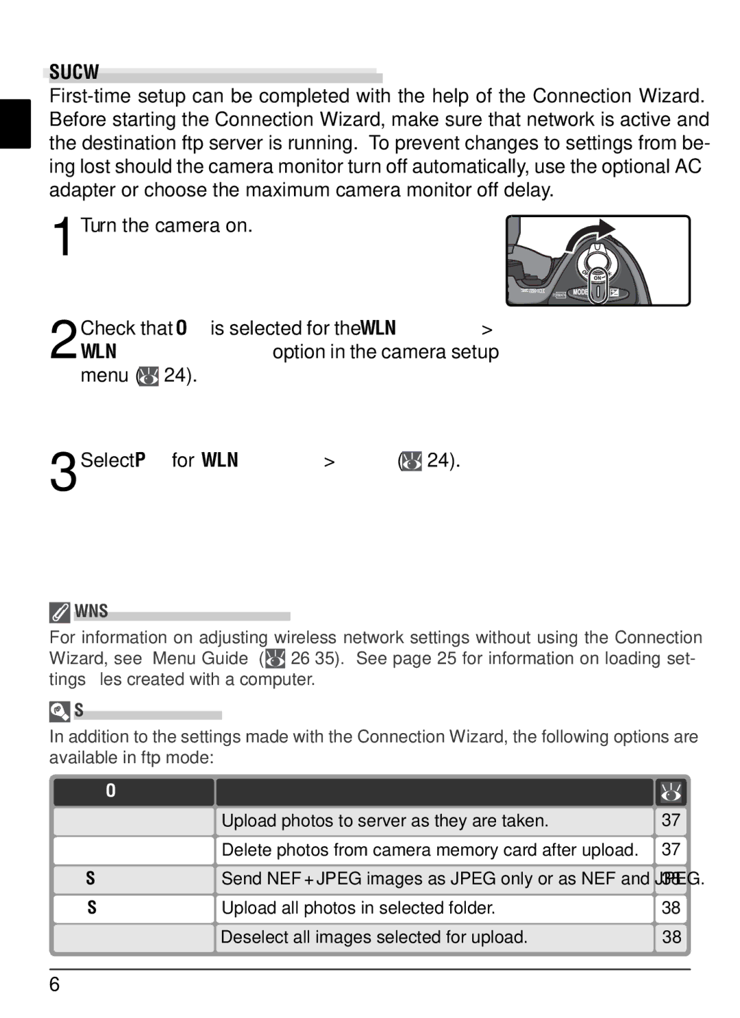 Nikon WT-2 user manual Setup Using the Connection Wizard, Select FTP for Wireless LAN Mode, Wireless Network Settings 