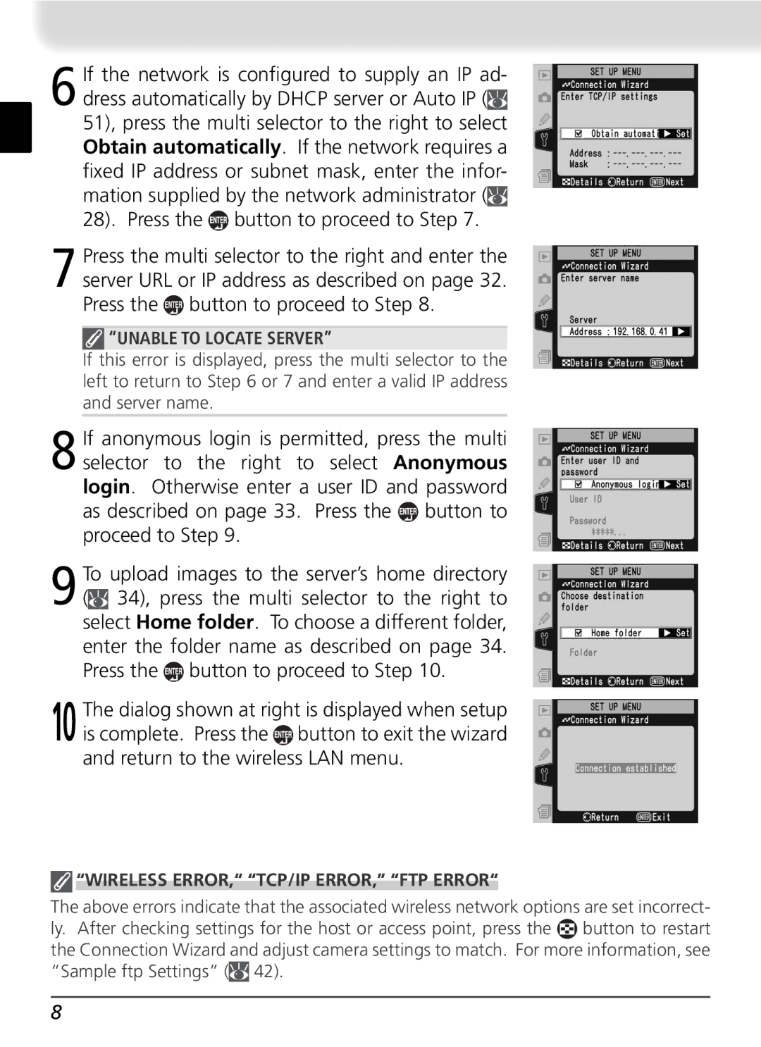 Nikon WT-2 user manual Unable to Locate Server 