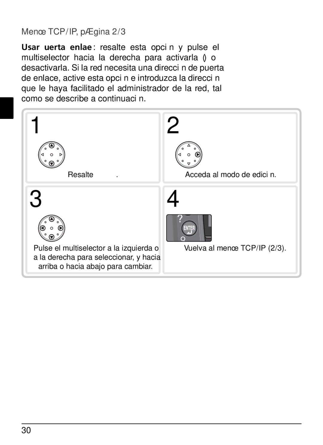 Nikon WT-2 user manual Menú TCP/IP, página 2/3 