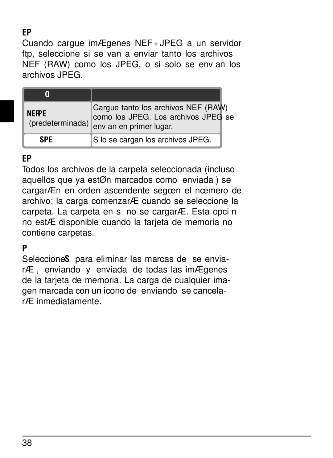 Nikon WT-2 user manual Enviar archivo como sólo en modo FTP, Enviar carpeta sólo en modo FTP, Predeterminada, Sólo Jpeg 