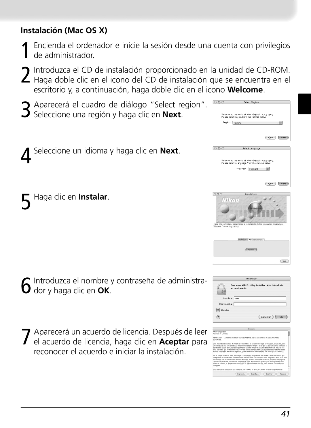 Nikon WT-2 user manual Instalación Mac OS 