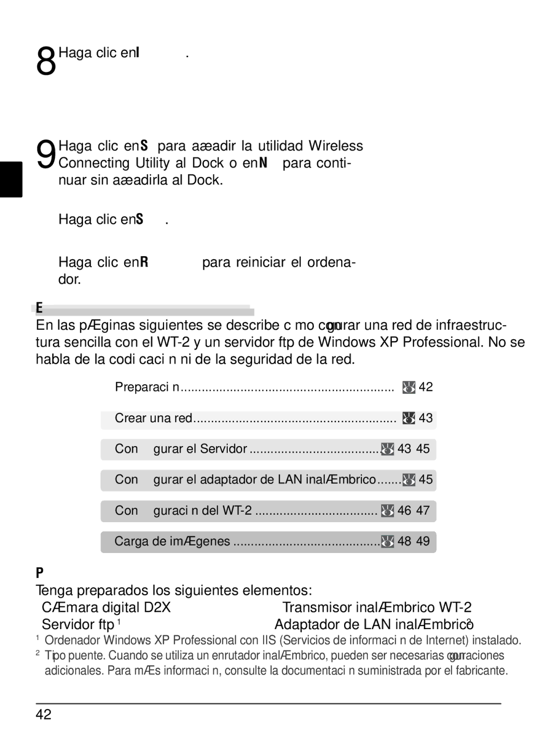 Nikon WT-2 user manual Ejemplo de conﬁguración de ftp, Preparación, Adaptador de LAN inalámbrico 