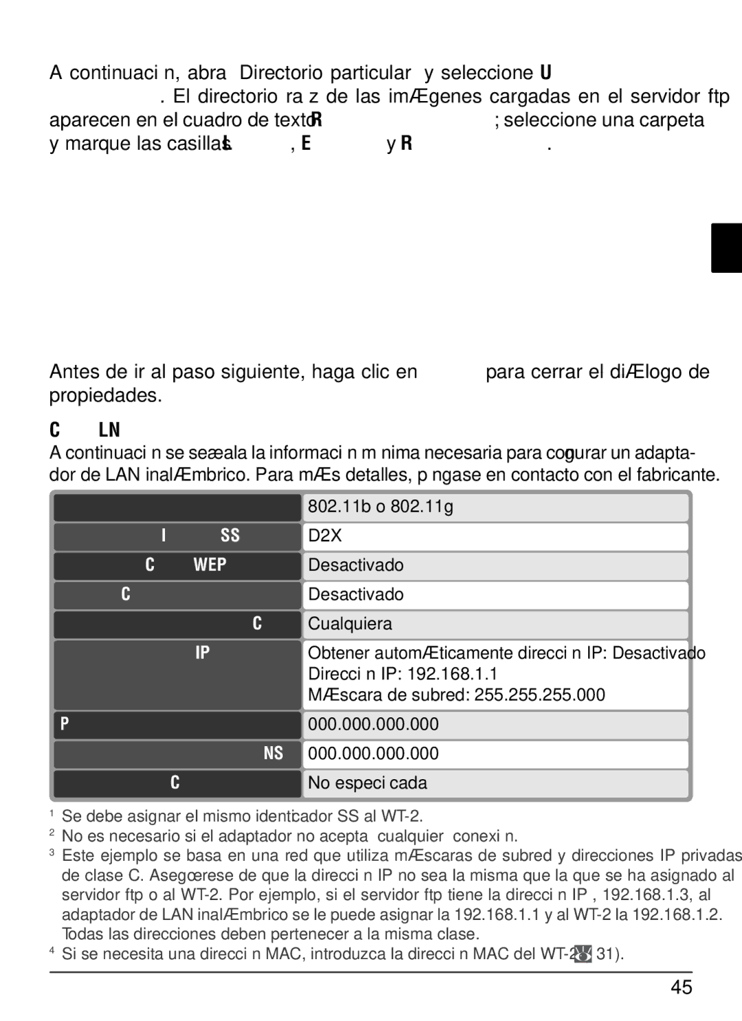 Nikon WT-2 user manual Conﬁgurar el adaptador de LAN inalámbrico 