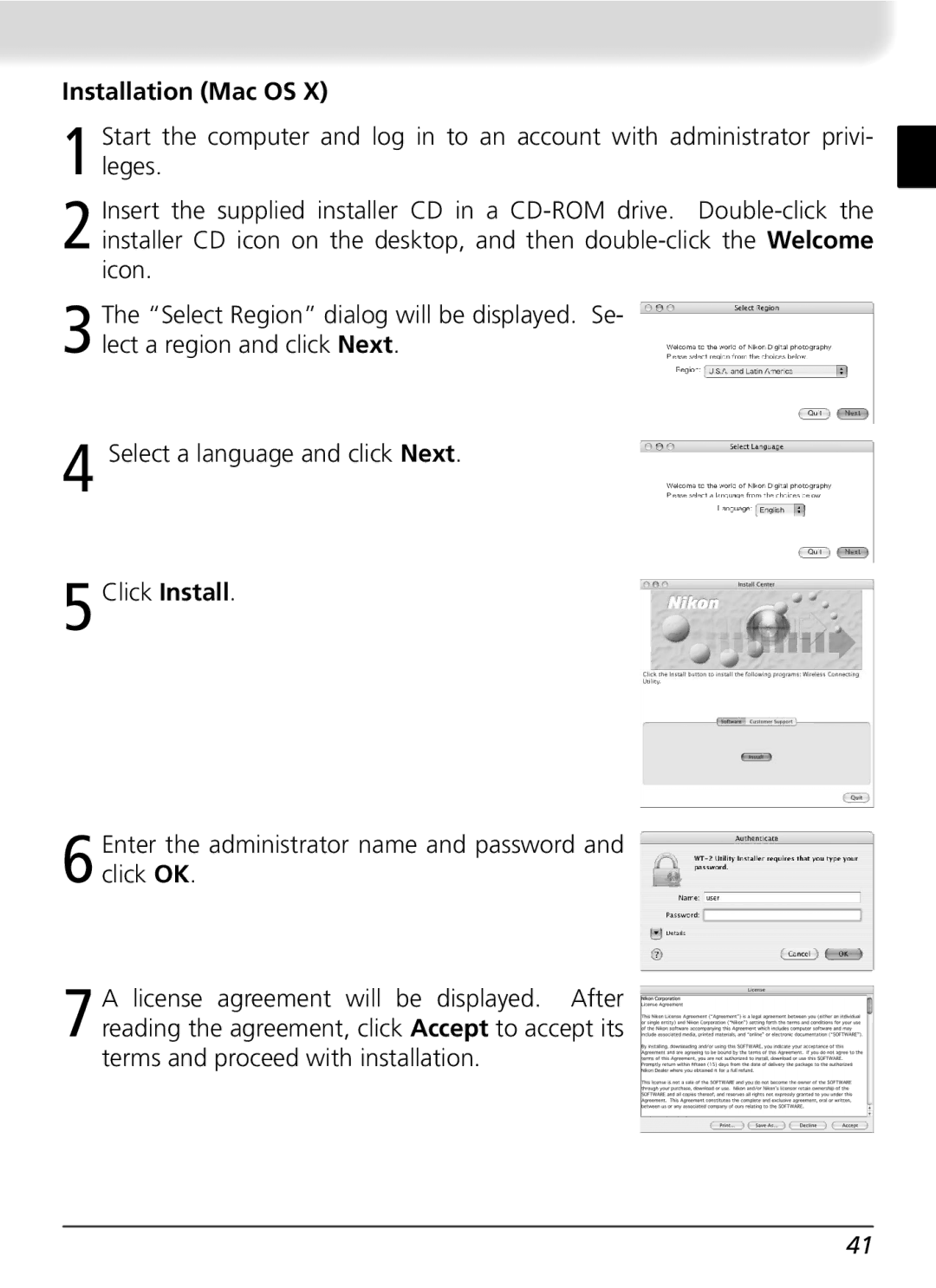 Nikon WT-2 user manual Installation Mac OS 