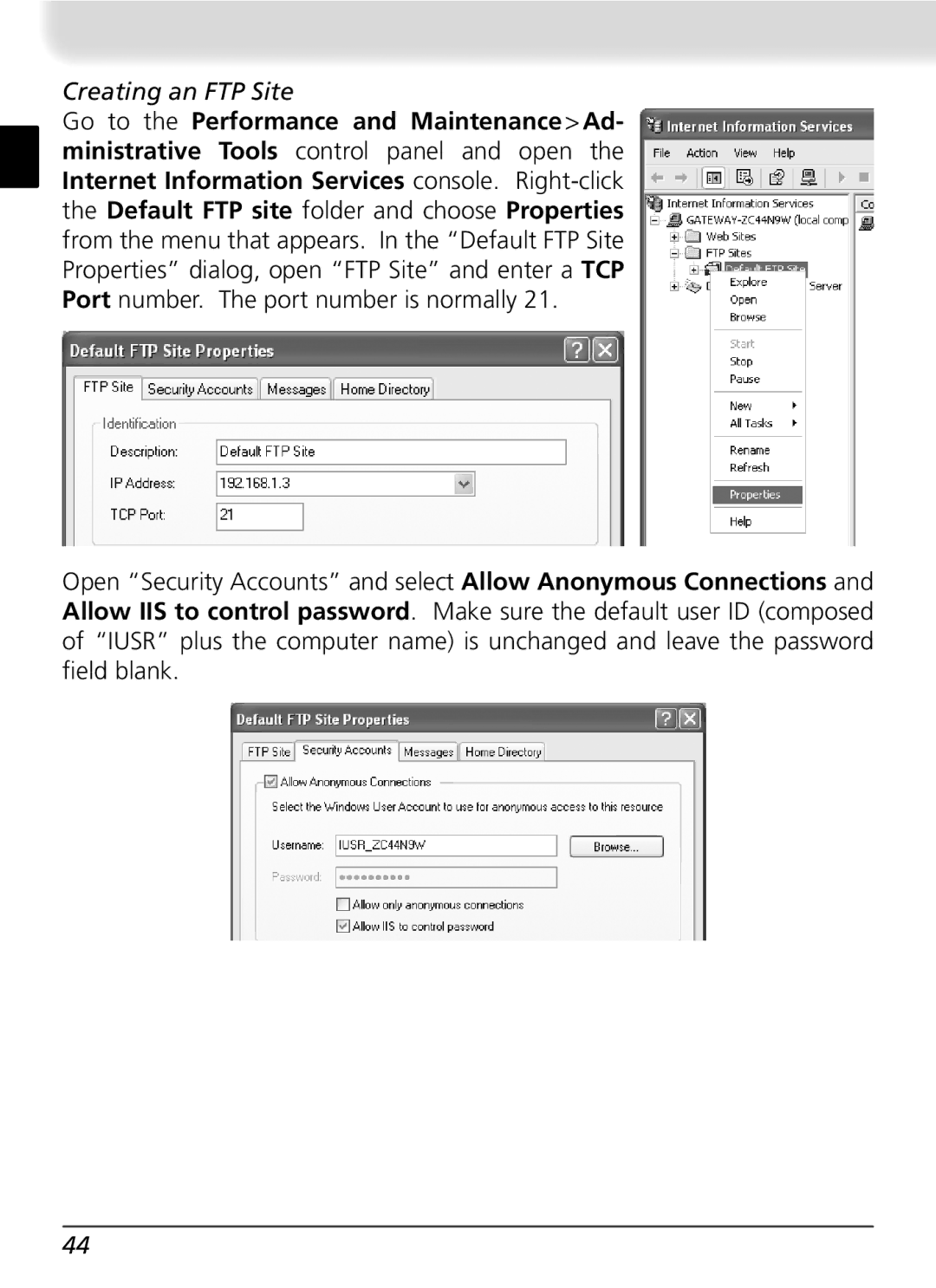 Nikon WT-2 user manual Creating an FTP Site 