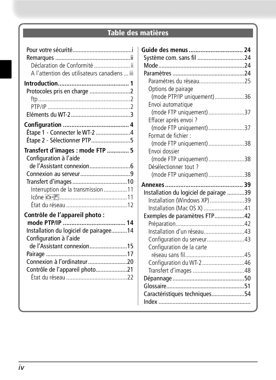 Nikon WT-2 user manual Contrôle de l’appareil photo 