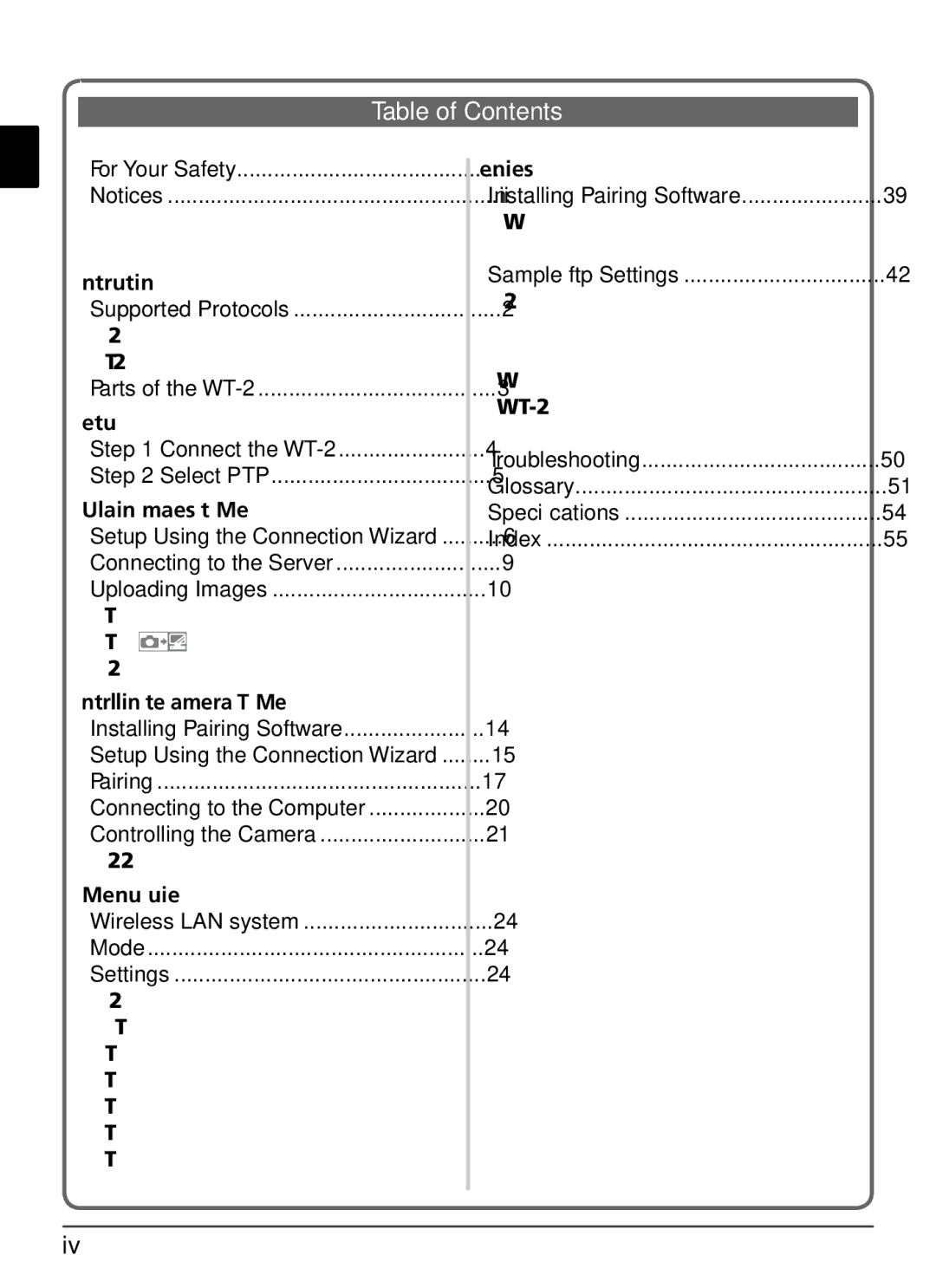 Nikon WT-2 user manual Table of Contents 