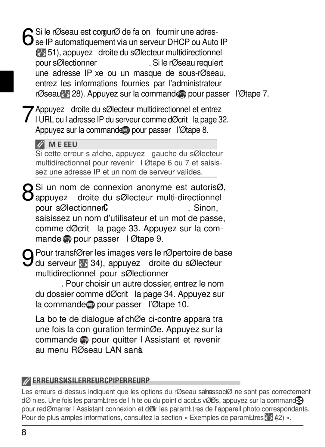 Nikon WT-2 user manual Réseau 28. Appuyez sur la commande pour passer à létape 