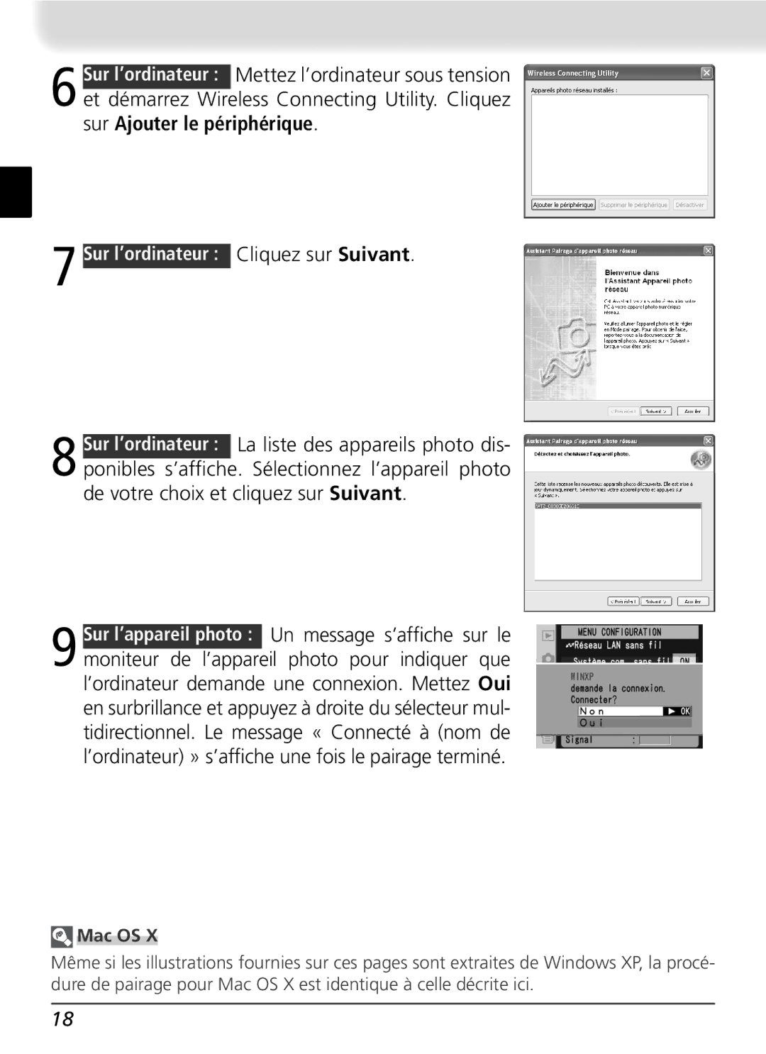 Nikon WT-2 user manual Sur l’ordinateur Cliquez sur Suivant, Mac OS 